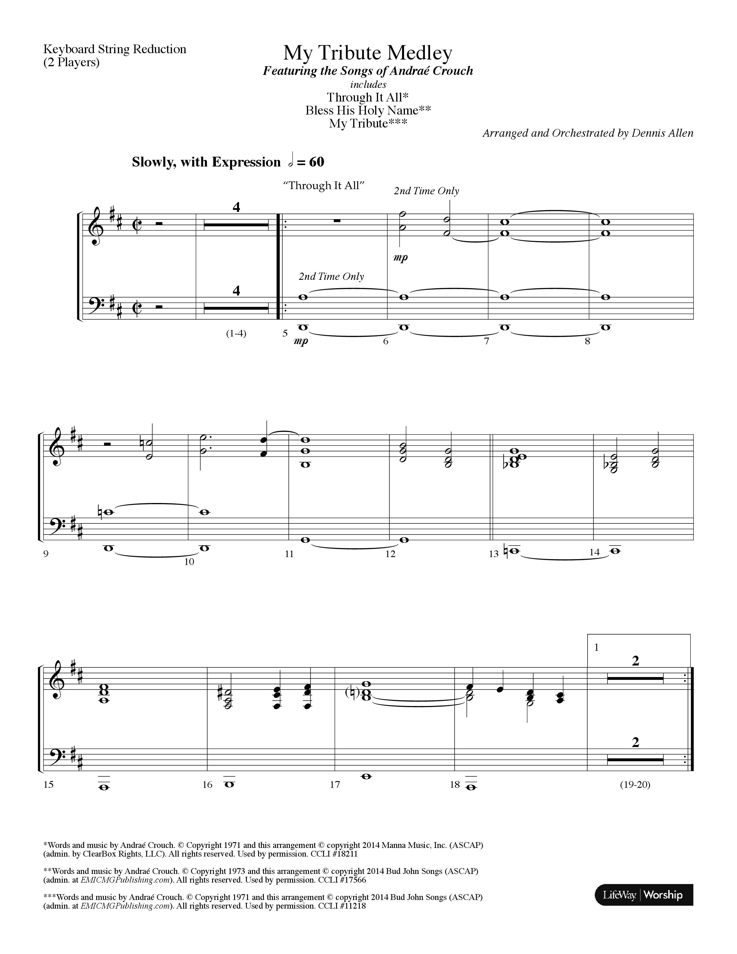 My Tribute Medley (with Through It All, Bless His Holy Name, My Tribute) (Choral Anthem SATB) String Reduction (Lifeway Choral / Arr. Dennis Allen)