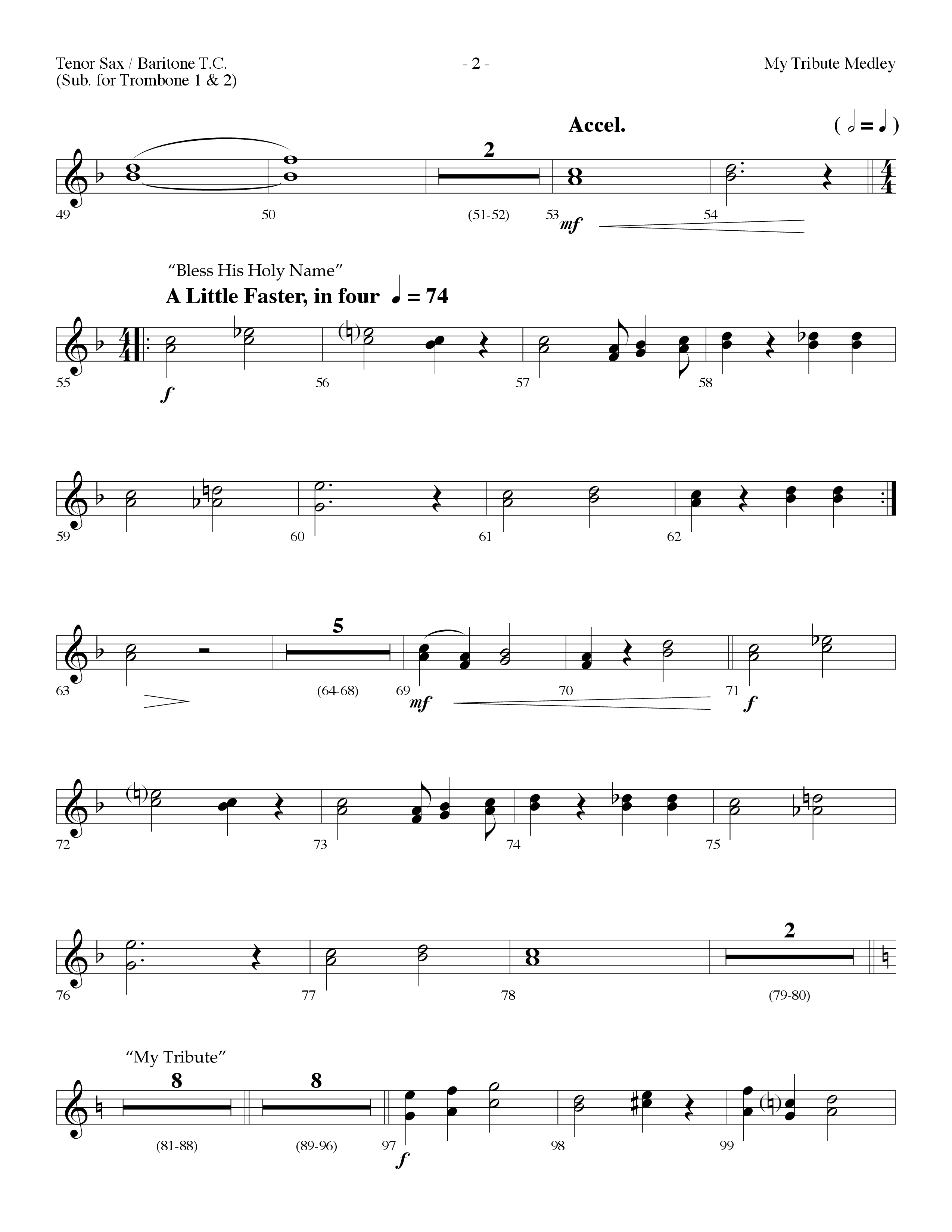 My Tribute Medley (with Through It All, Bless His Holy Name, My Tribute) (Choral Anthem SATB) Tenor Sax/Baritone T.C. (Lifeway Choral / Arr. Dennis Allen)