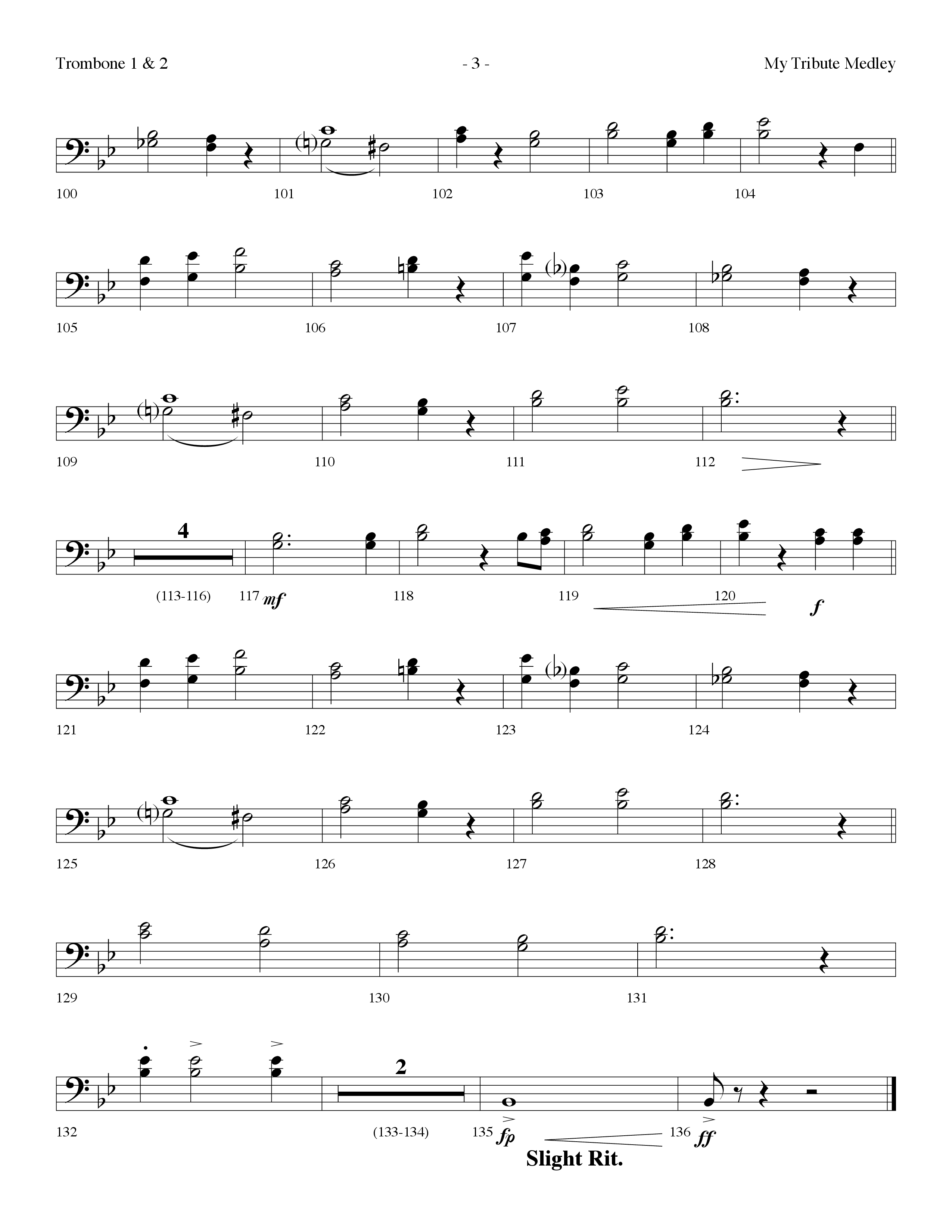 My Tribute Medley (with Through It All, Bless His Holy Name, My Tribute) (Choral Anthem SATB) Trombone 1/2 (Lifeway Choral / Arr. Dennis Allen)