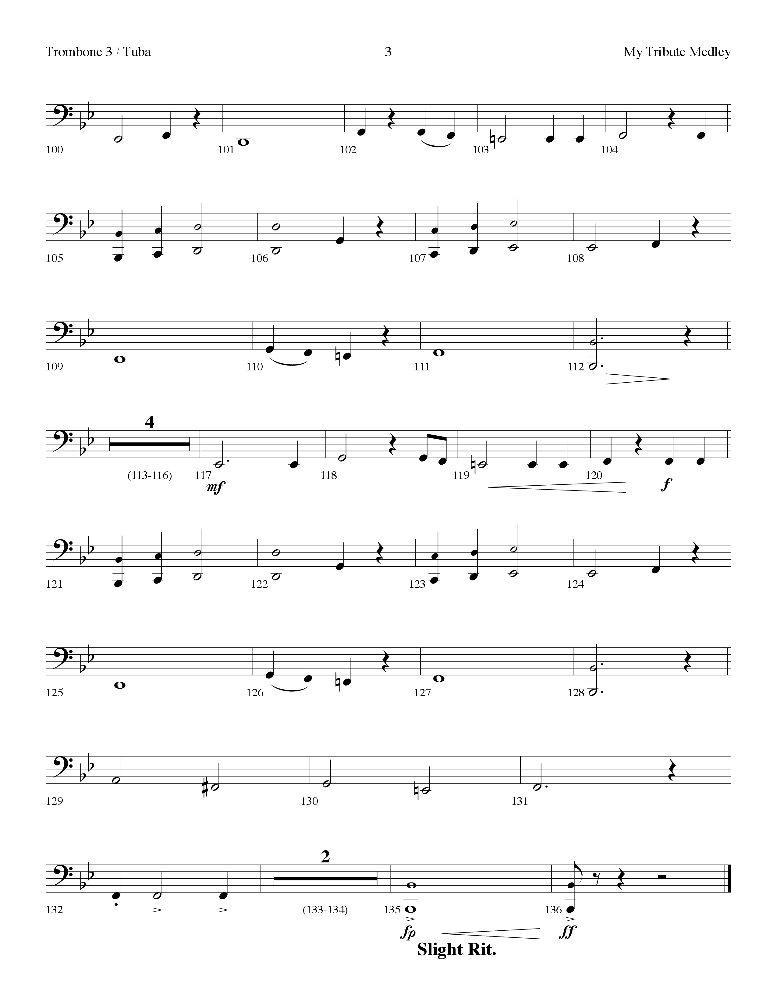 My Tribute Medley (with Through It All, Bless His Holy Name, My Tribute) (Choral Anthem SATB) Trombone 3/Tuba (Lifeway Choral / Arr. Dennis Allen)