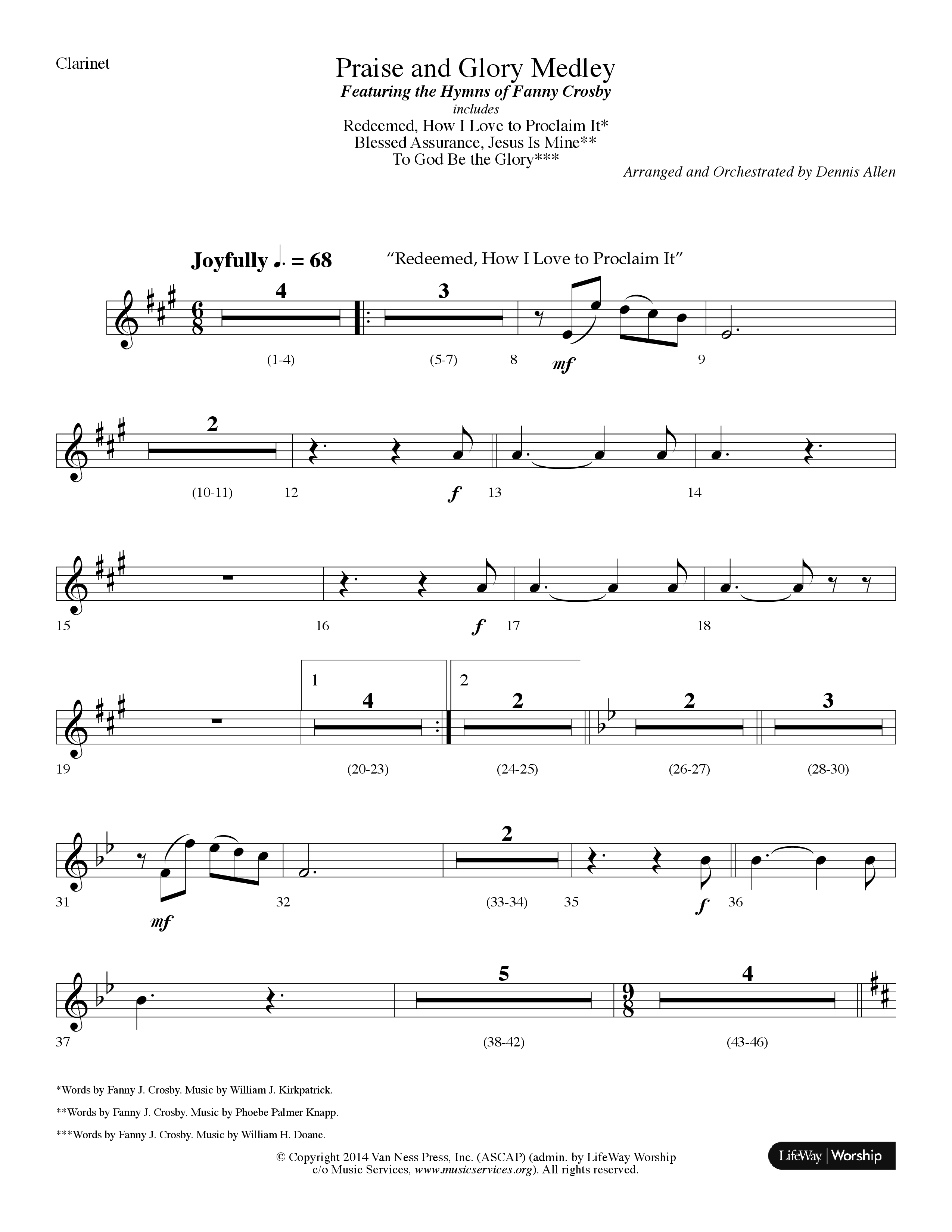 Praise And Glory Medley (Choral Anthem SATB) Clarinet (Lifeway Choral / Arr. Dennis Allen)