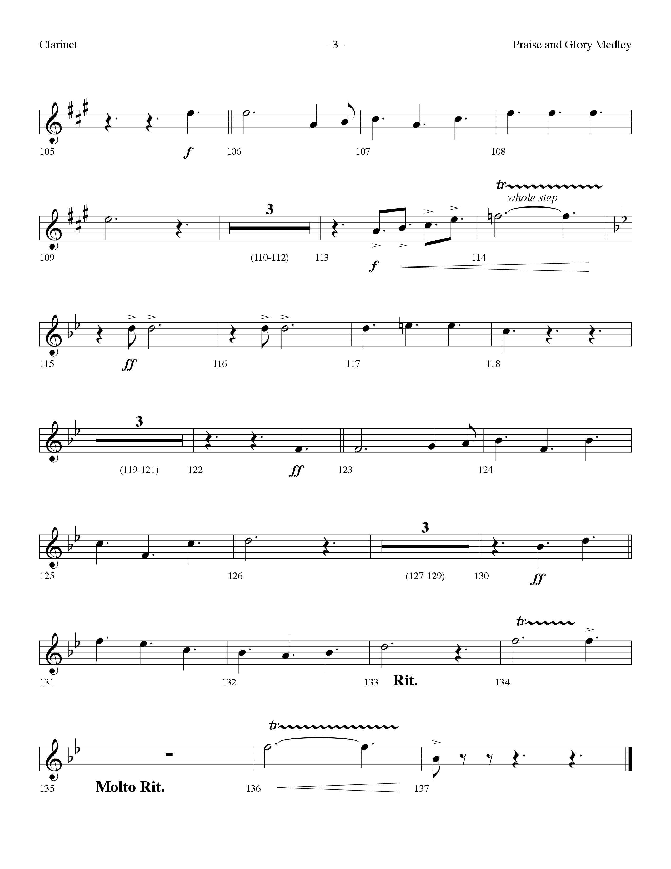 Praise And Glory Medley (Choral Anthem SATB) Clarinet (Lifeway Choral / Arr. Dennis Allen)