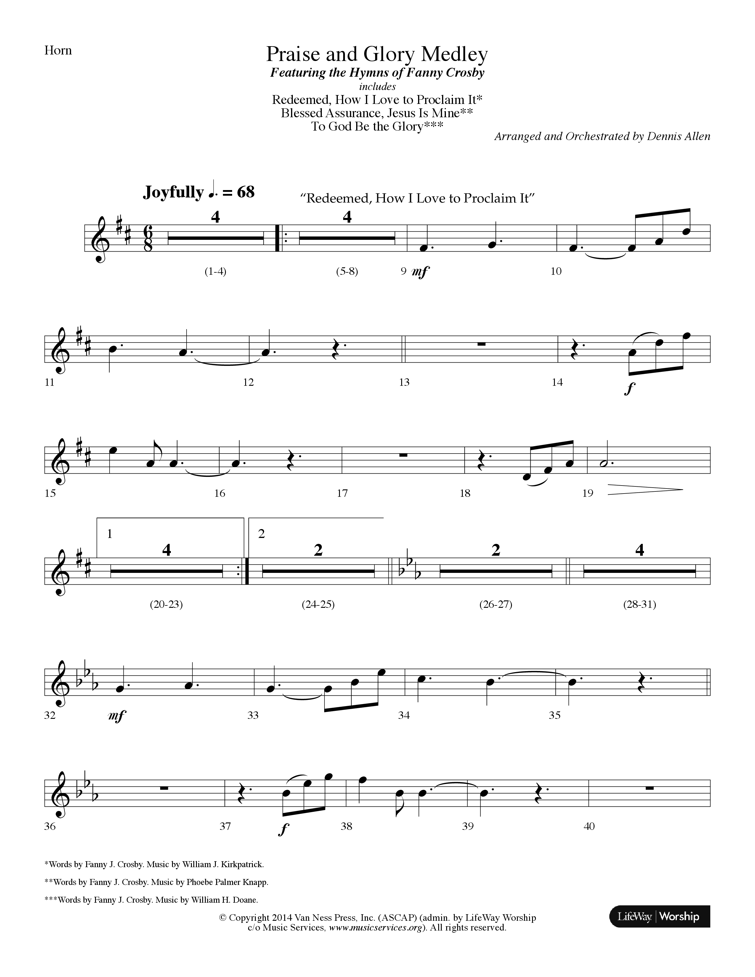 Praise And Glory Medley (Choral Anthem SATB) French Horn (Lifeway Choral / Arr. Dennis Allen)