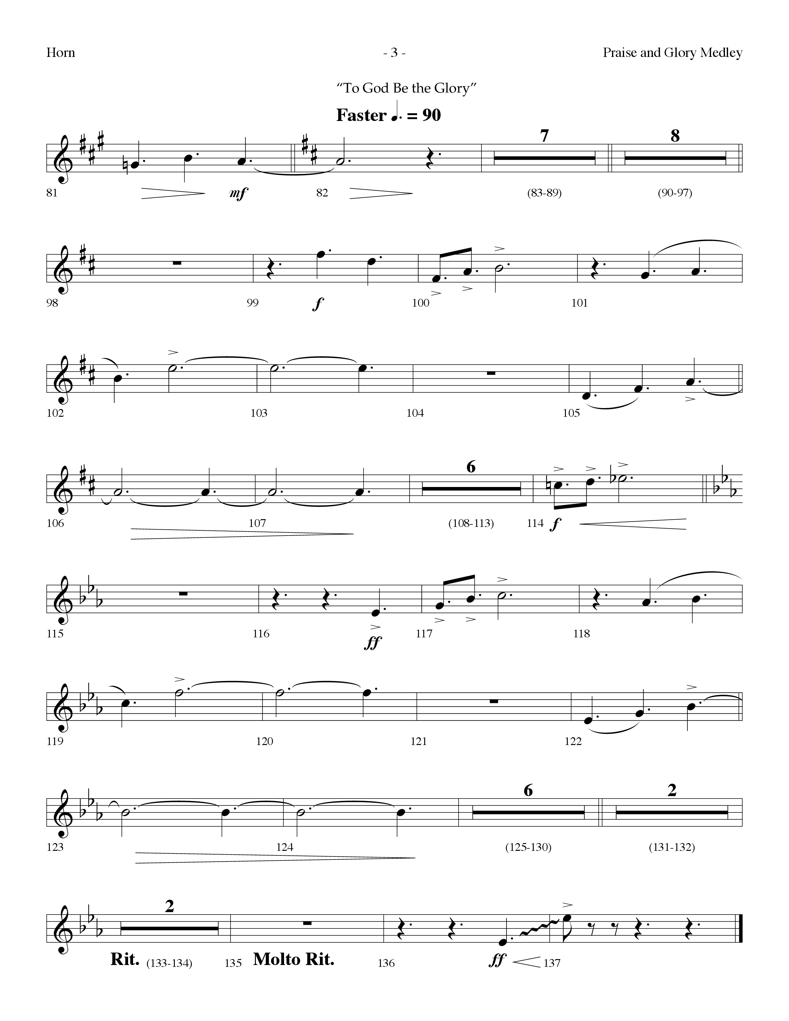 Praise And Glory Medley (Choral Anthem SATB) French Horn (Lifeway Choral / Arr. Dennis Allen)