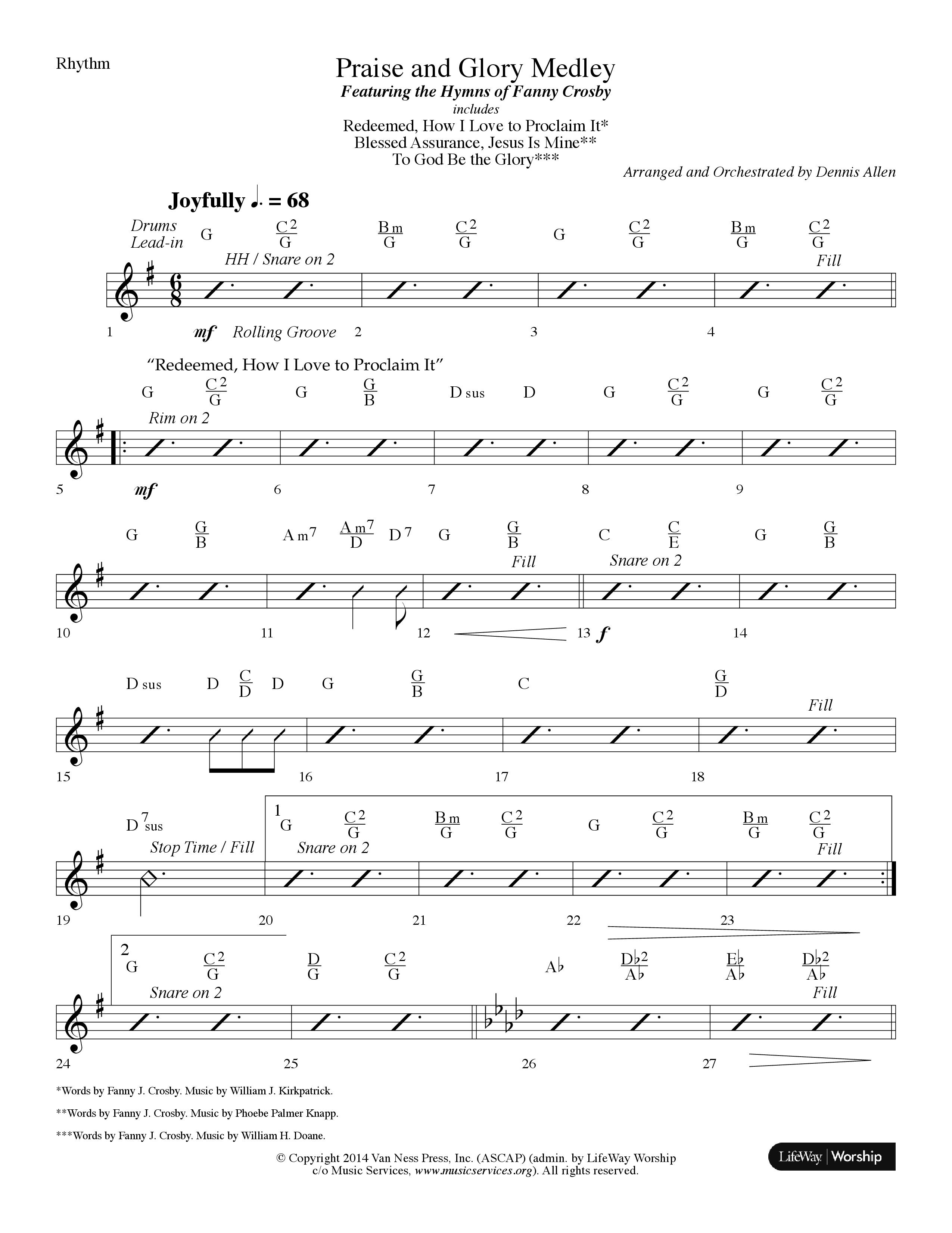 Praise And Glory Medley (Choral Anthem SATB) Rhythm Chart (Lifeway Choral / Arr. Dennis Allen)