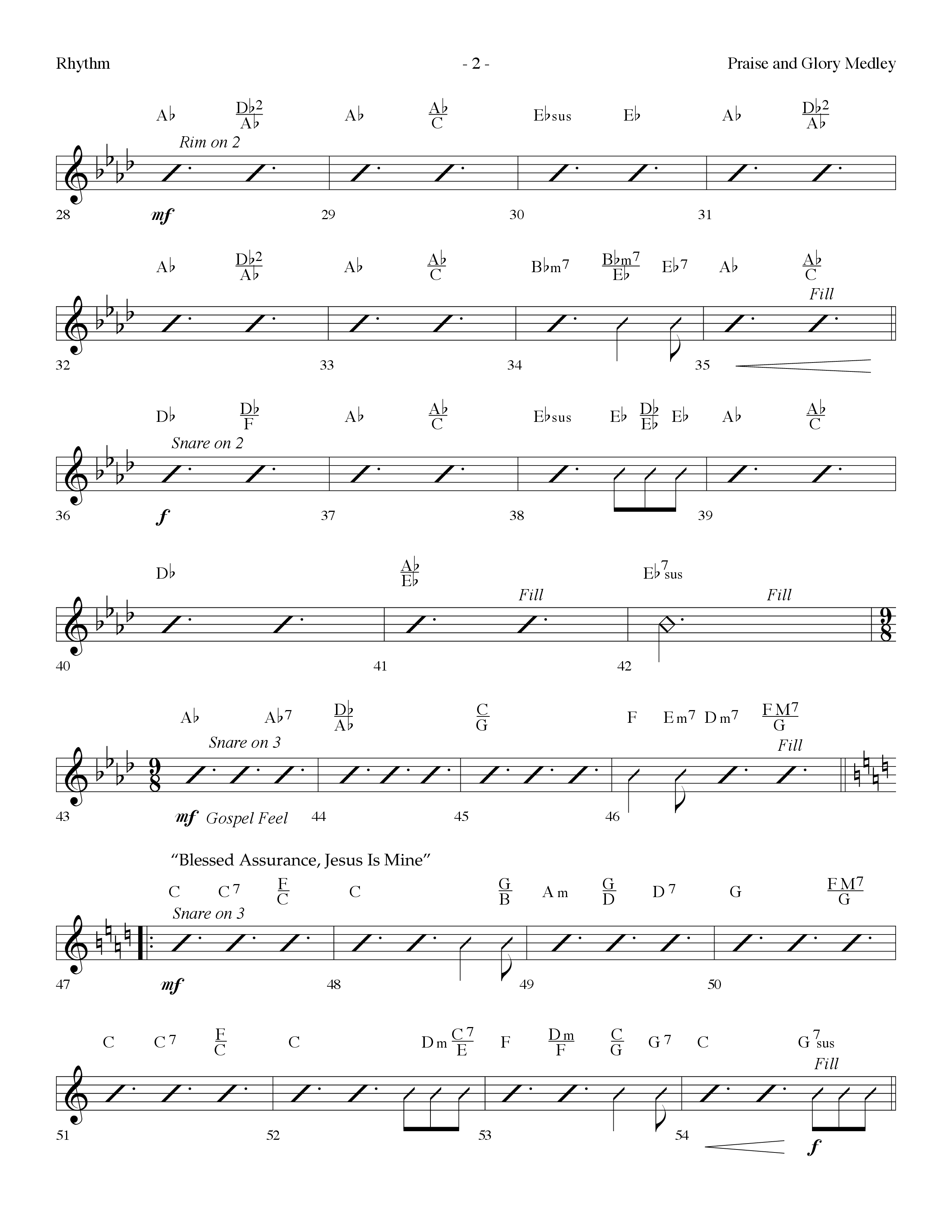 Praise And Glory Medley (Choral Anthem SATB) Rhythm Chart (Lifeway Choral / Arr. Dennis Allen)