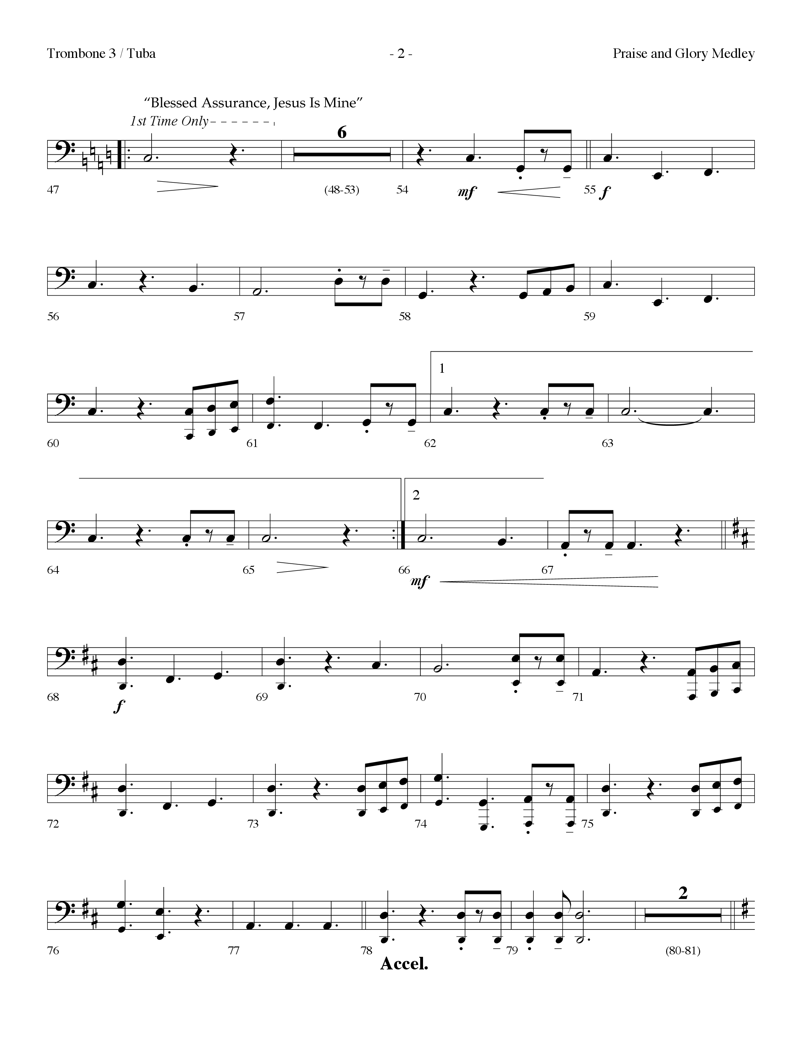 Praise And Glory Medley (Choral Anthem SATB) Trombone 3/Tuba (Lifeway Choral / Arr. Dennis Allen)