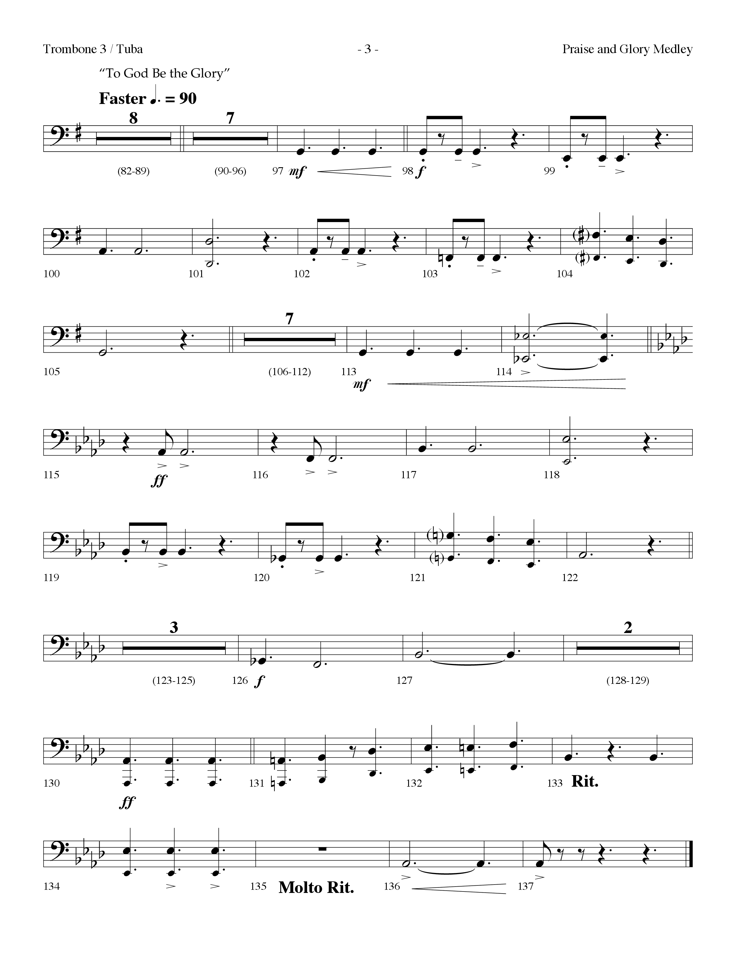 Praise And Glory Medley (Choral Anthem SATB) Trombone 3/Tuba (Lifeway Choral / Arr. Dennis Allen)