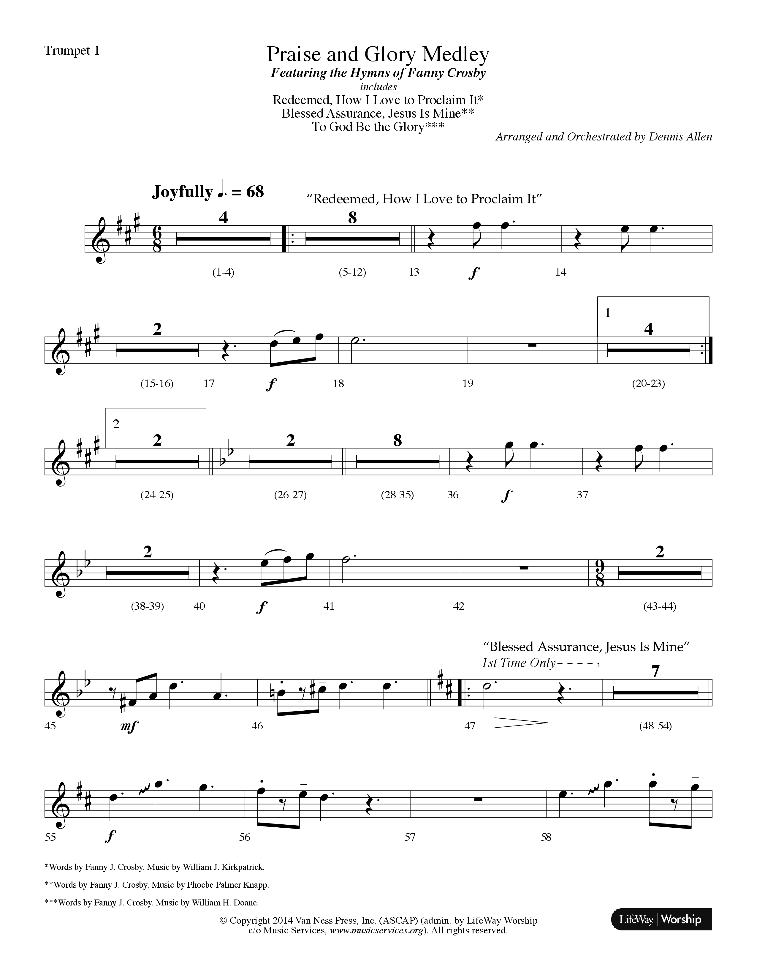 Praise And Glory Medley (Choral Anthem SATB) Trumpet 1 (Lifeway Choral / Arr. Dennis Allen)
