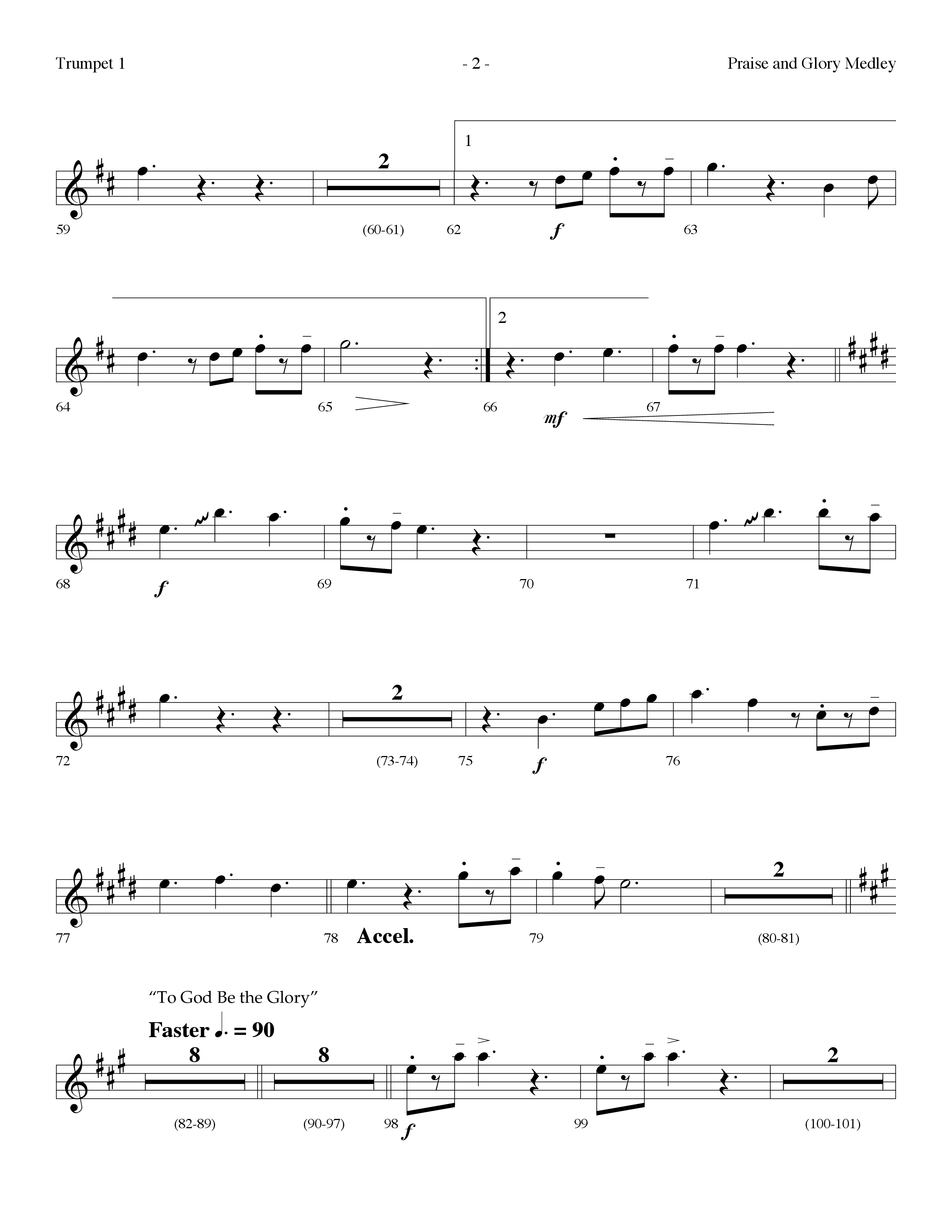 Praise And Glory Medley (Choral Anthem SATB) Trumpet 1 (Lifeway Choral / Arr. Dennis Allen)