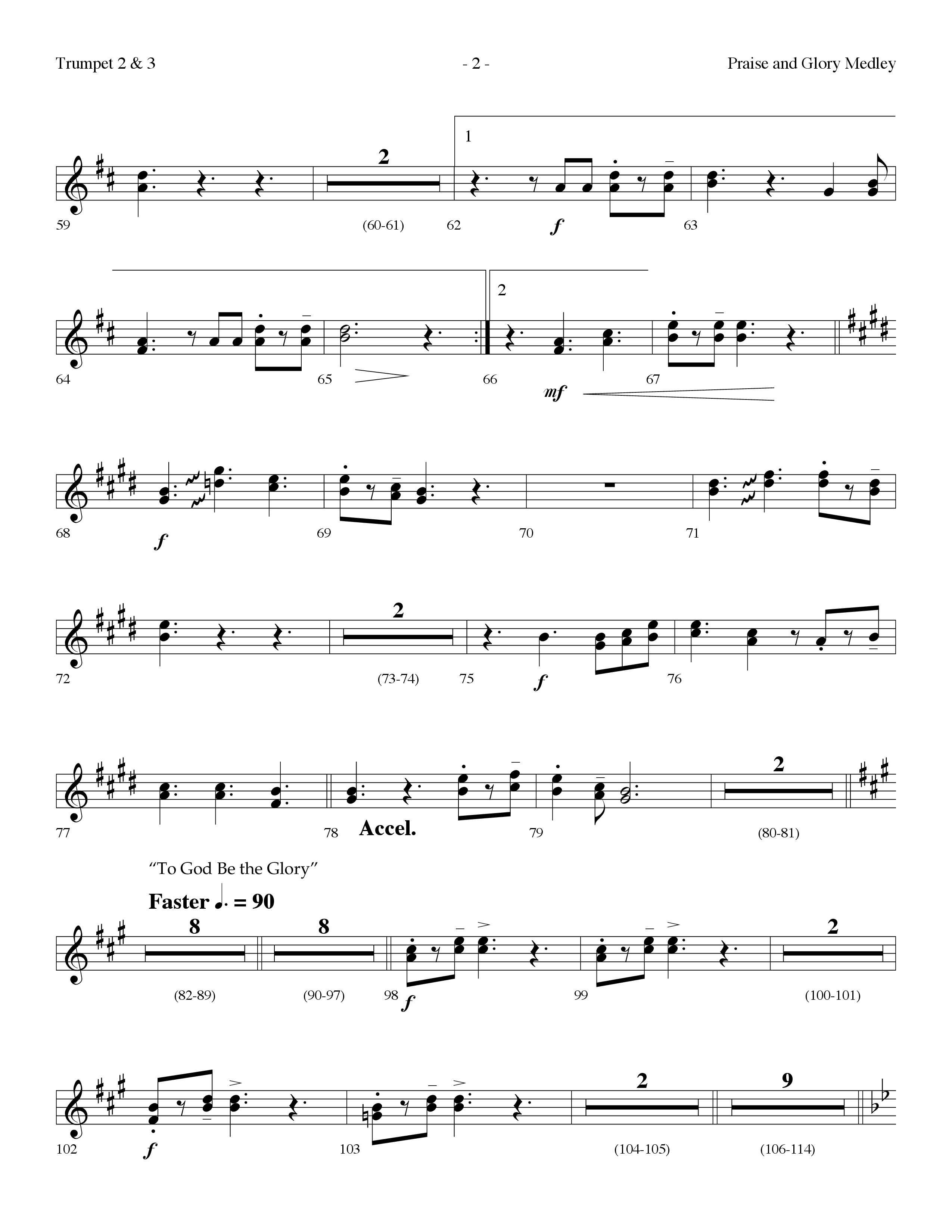 Praise And Glory Medley (Choral Anthem SATB) Trumpet 2/3 (Lifeway Choral / Arr. Dennis Allen)