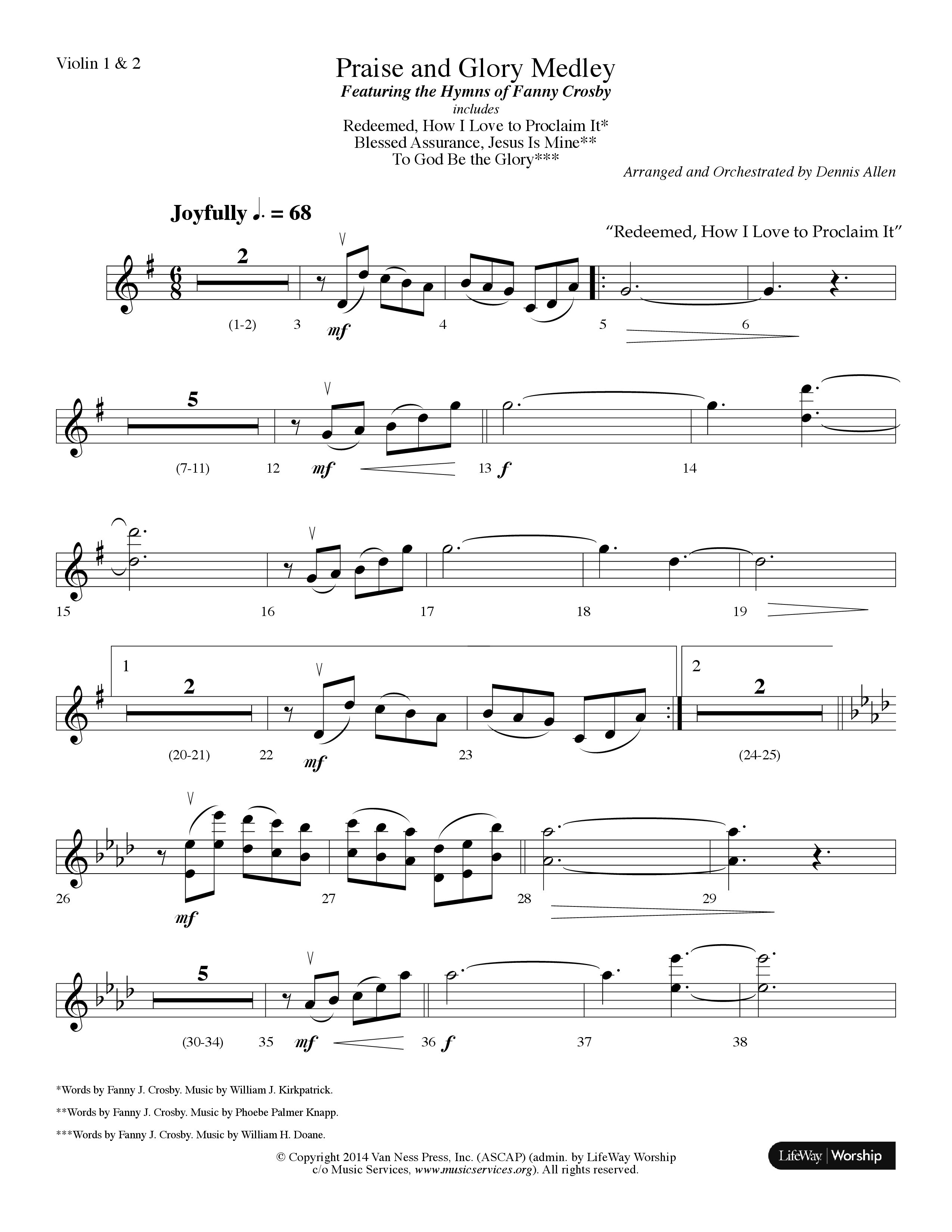 Praise And Glory Medley (Choral Anthem SATB) Violin 1/2 (Lifeway Choral / Arr. Dennis Allen)
