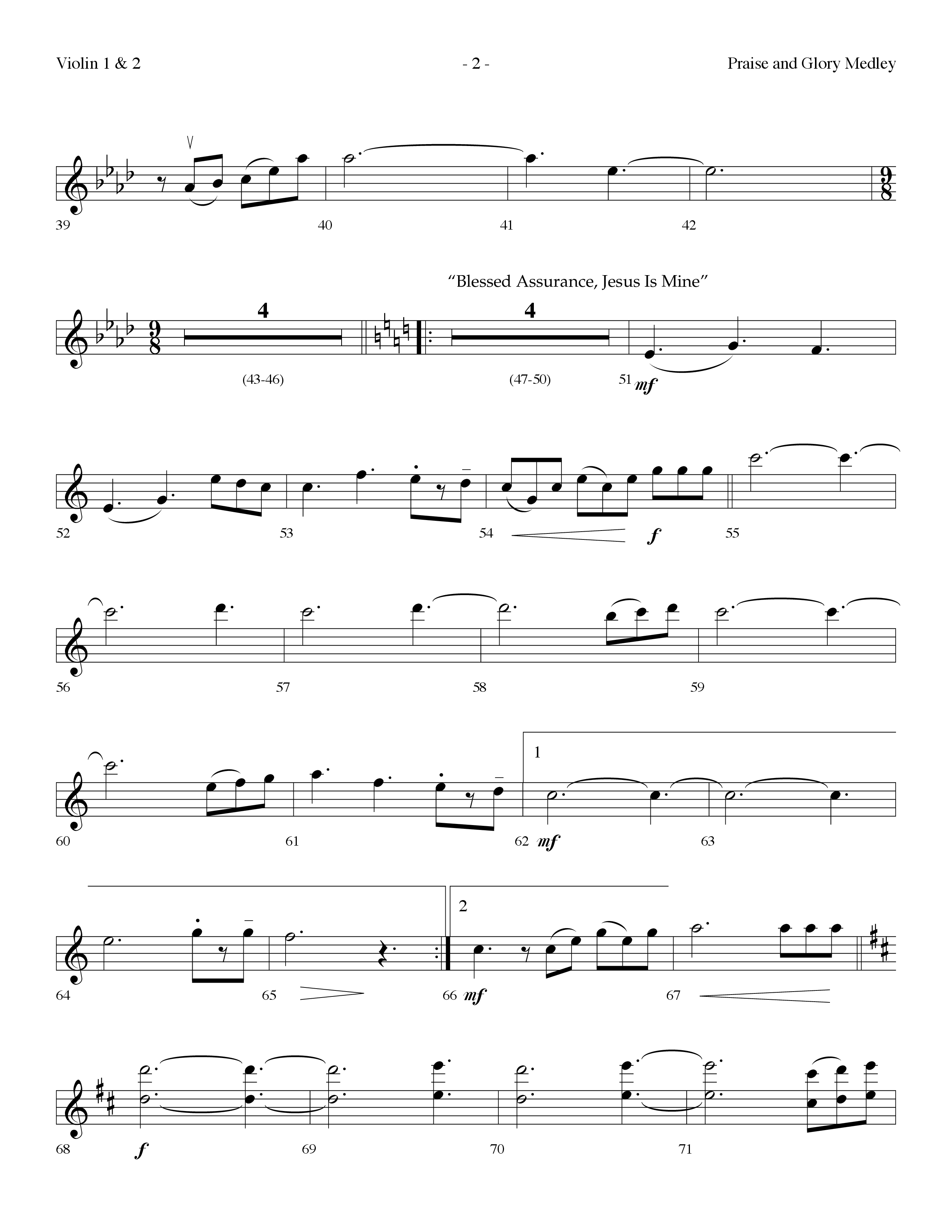 Praise And Glory Medley (Choral Anthem SATB) Violin 1/2 (Lifeway Choral / Arr. Dennis Allen)