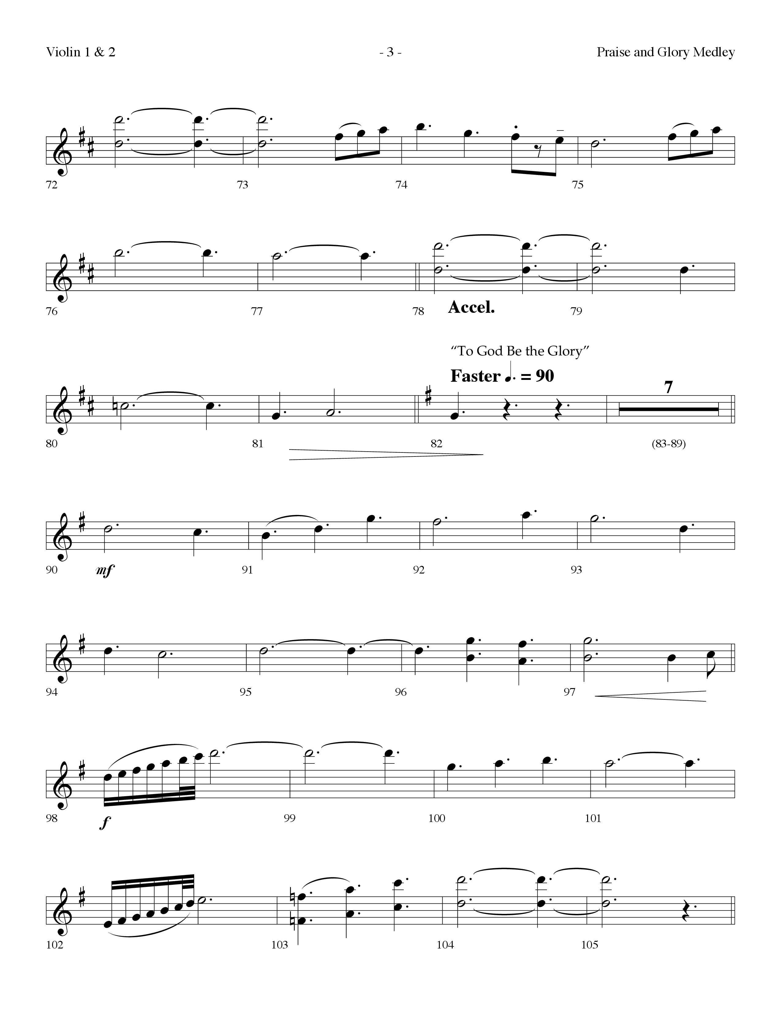 Praise And Glory Medley (Choral Anthem SATB) Violin 1/2 (Lifeway Choral / Arr. Dennis Allen)