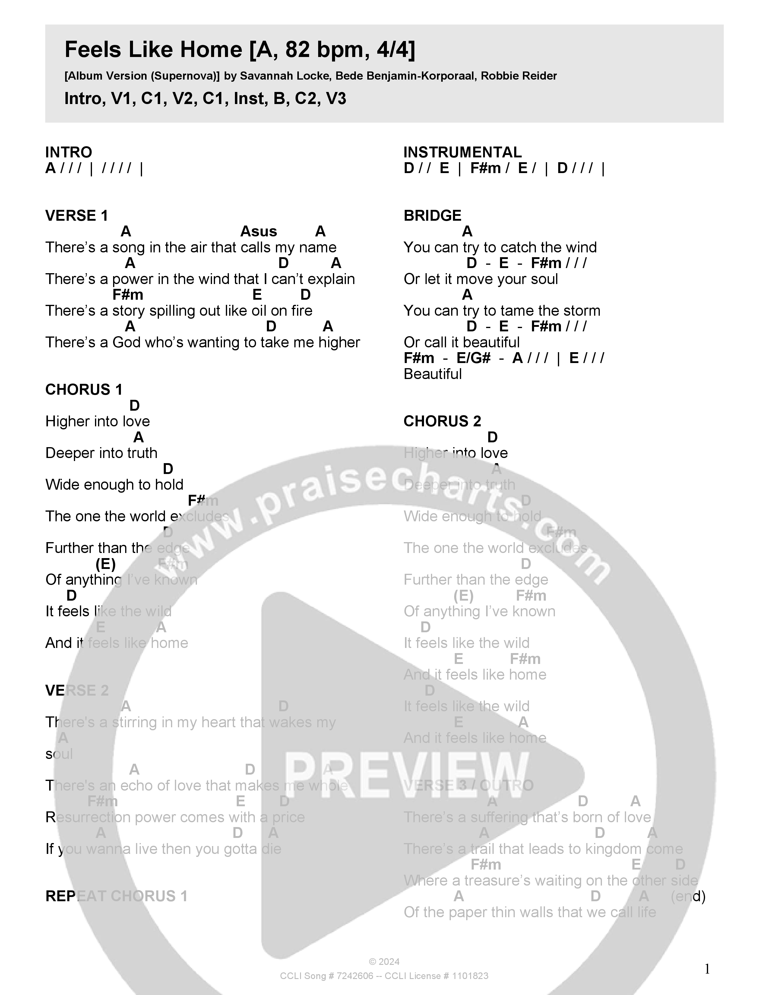 Feels Like Home Chord Chart (Crossroads Music)