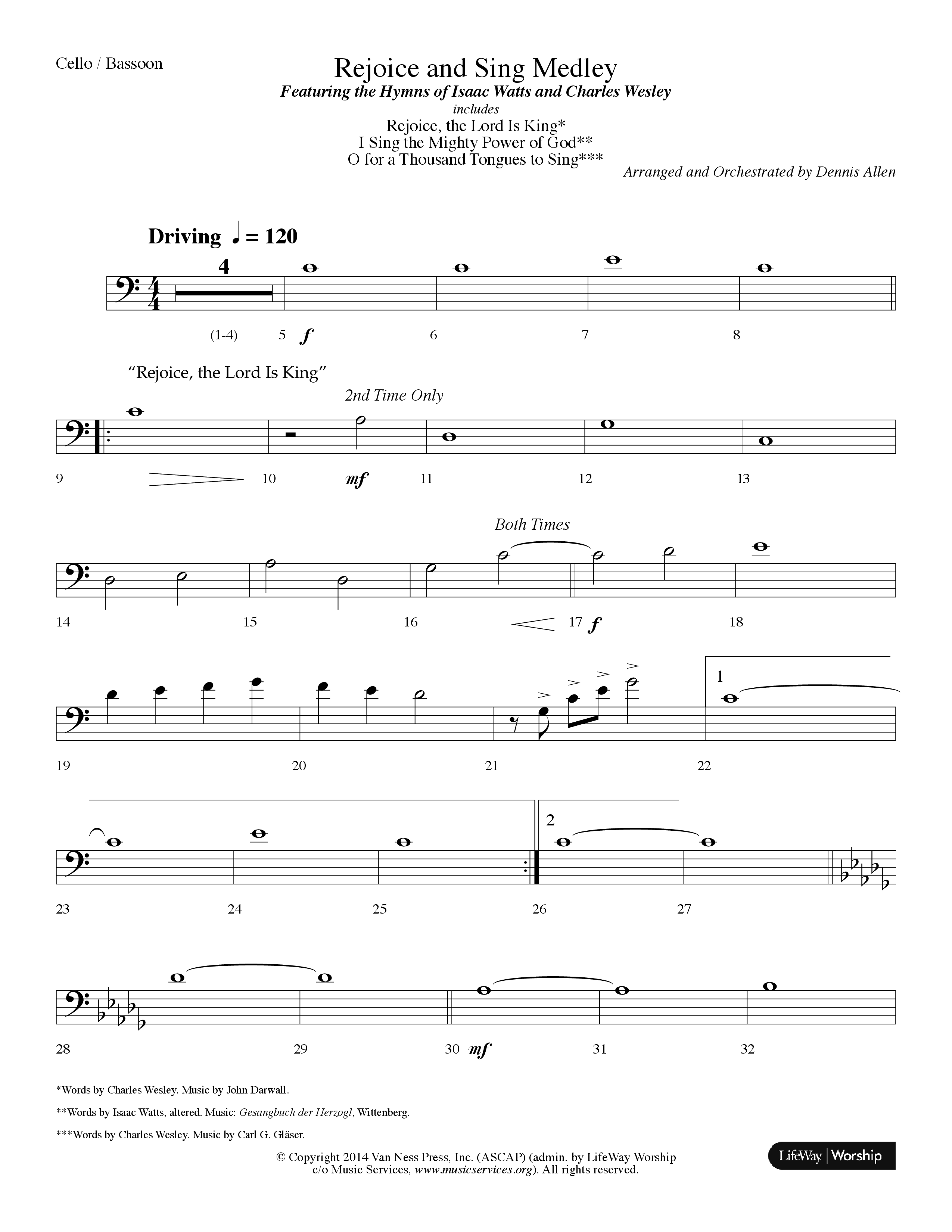Rejoice And Sing Medley (Choral Anthem SATB) Cello (Lifeway Choral / Arr. Dennis Allen)