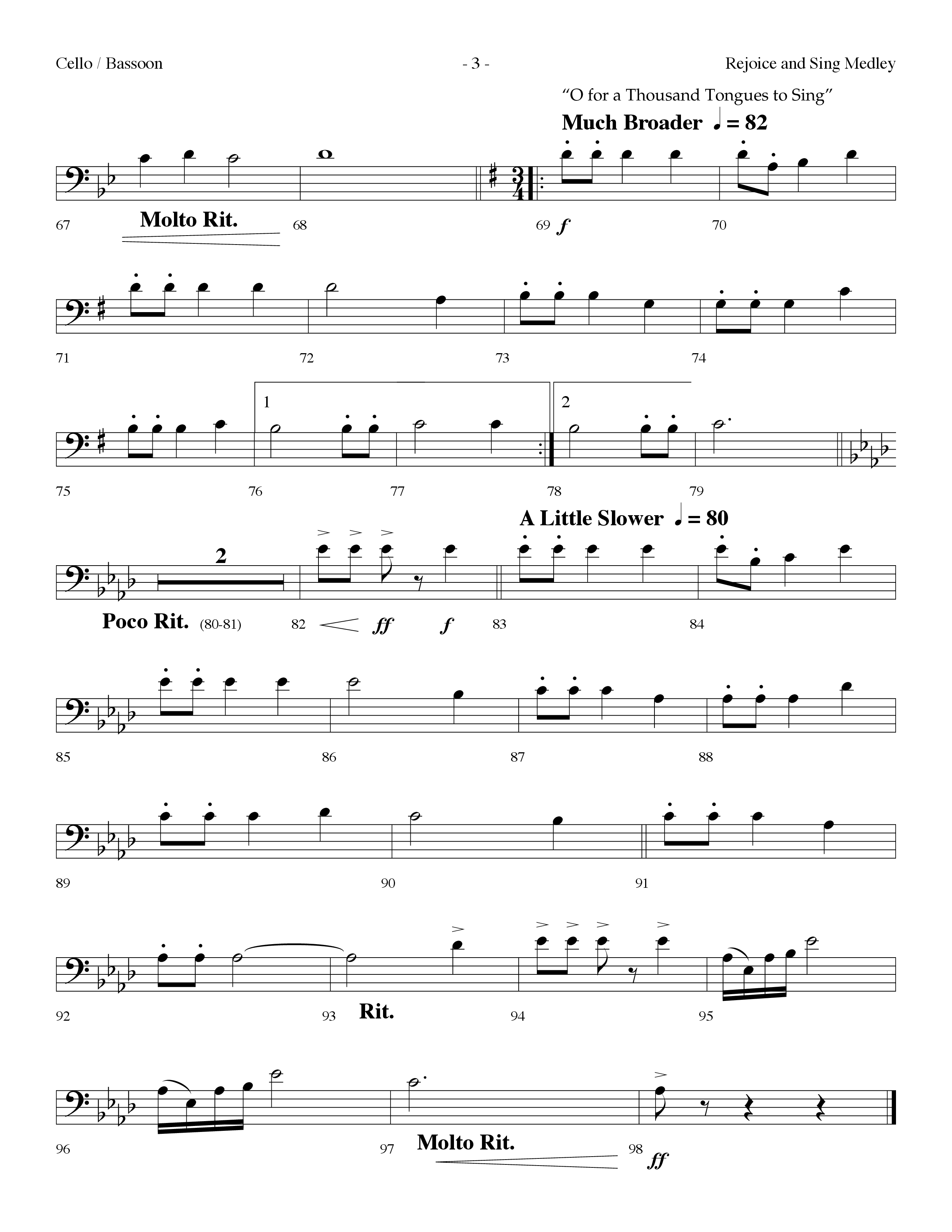 Rejoice And Sing Medley (Choral Anthem SATB) Cello (Lifeway Choral / Arr. Dennis Allen)