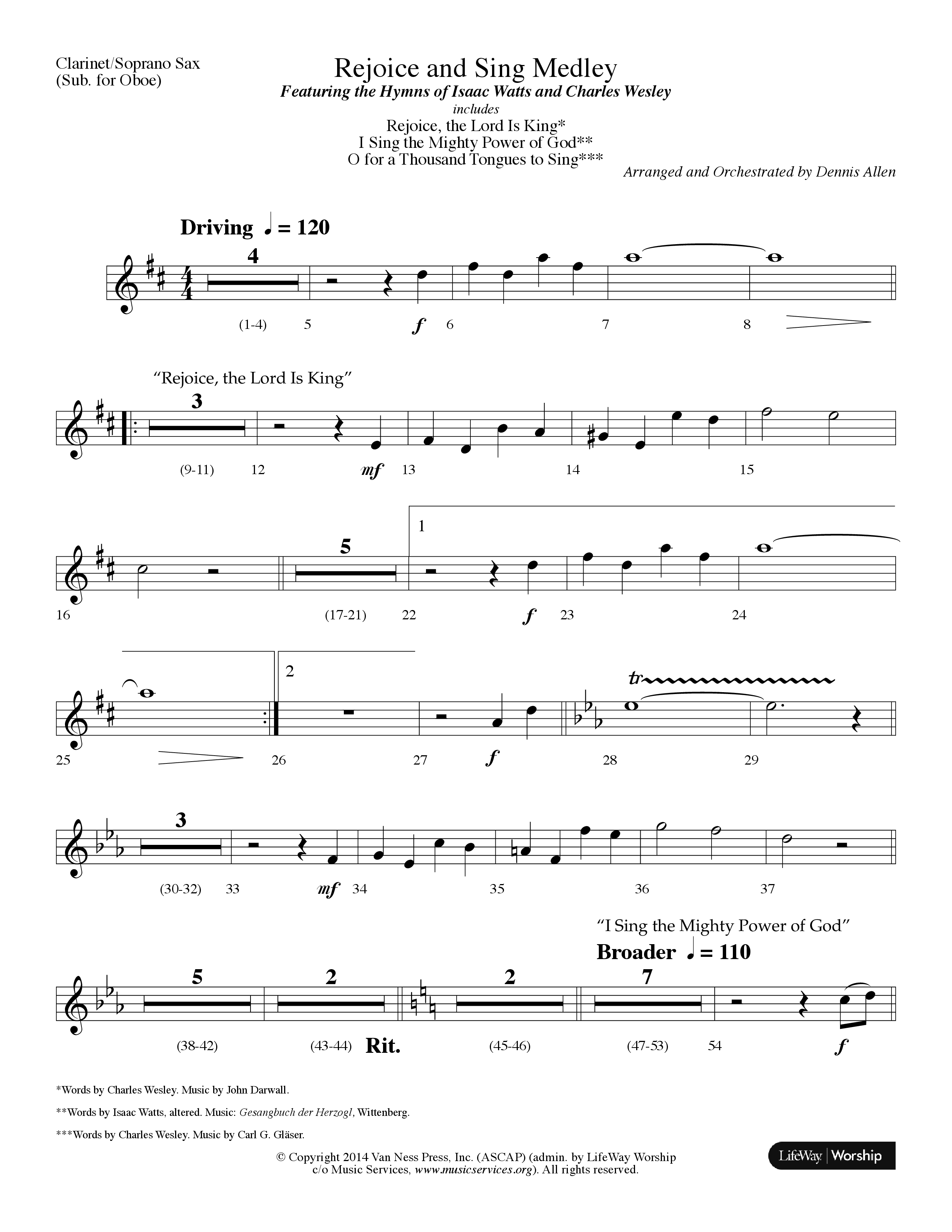 Rejoice And Sing Medley (Choral Anthem SATB) Clarinet/Soprano Sax (Lifeway Choral / Arr. Dennis Allen)