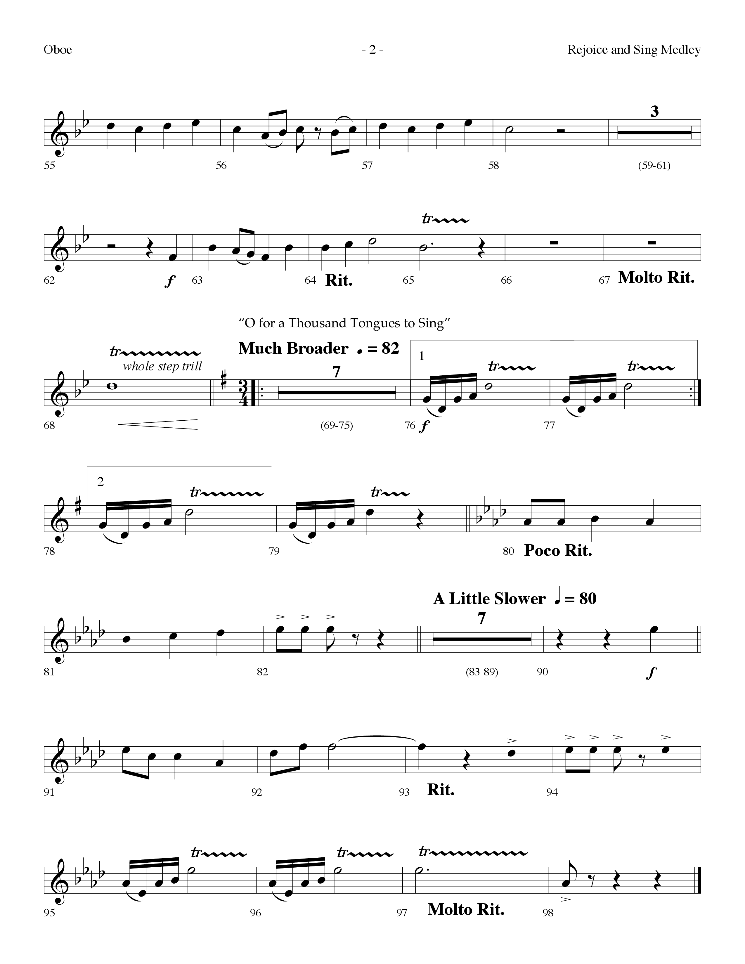 Rejoice And Sing Medley (Choral Anthem SATB) Oboe (Lifeway Choral / Arr. Dennis Allen)