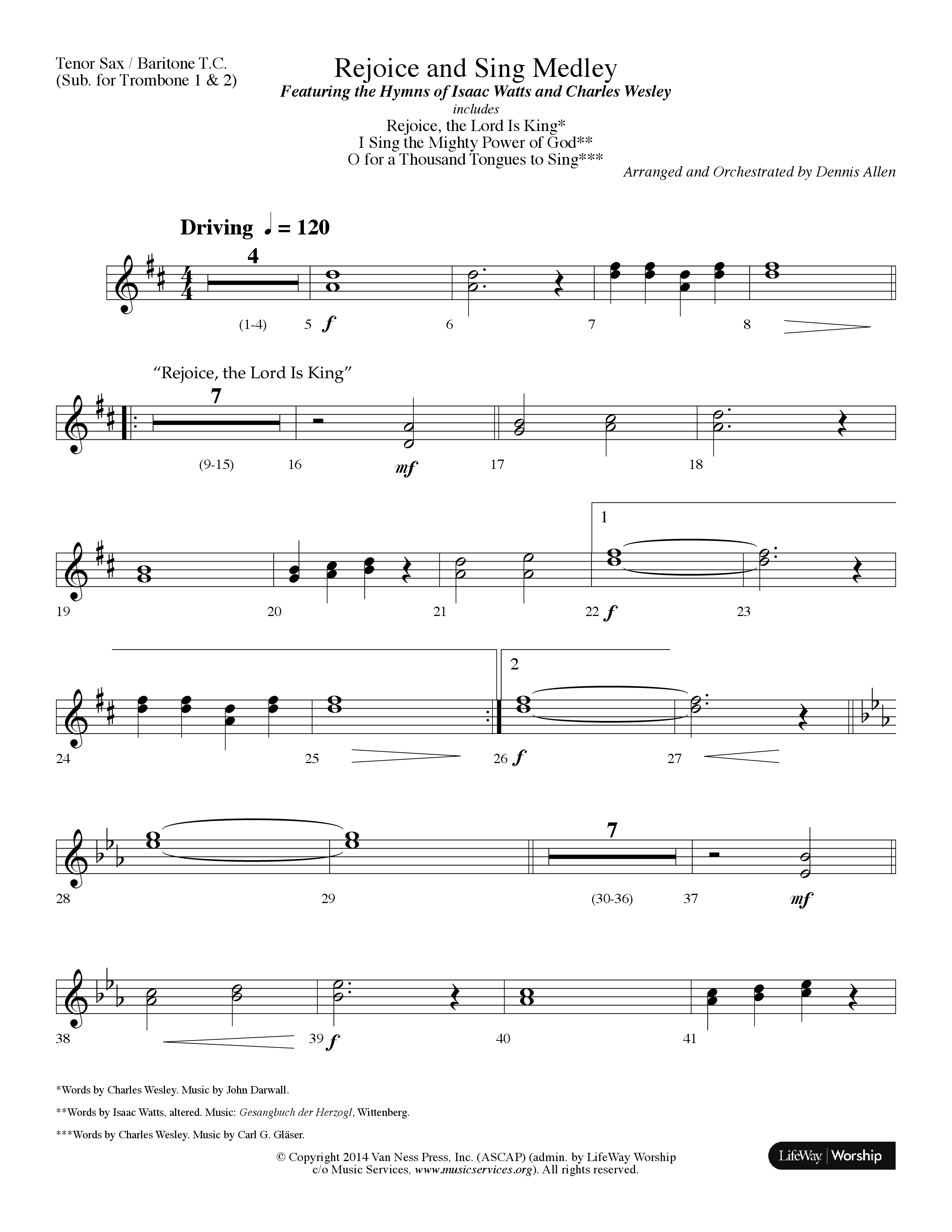 Rejoice And Sing Medley (Choral Anthem SATB) Tenor Sax/Baritone T.C. (Lifeway Choral / Arr. Dennis Allen)
