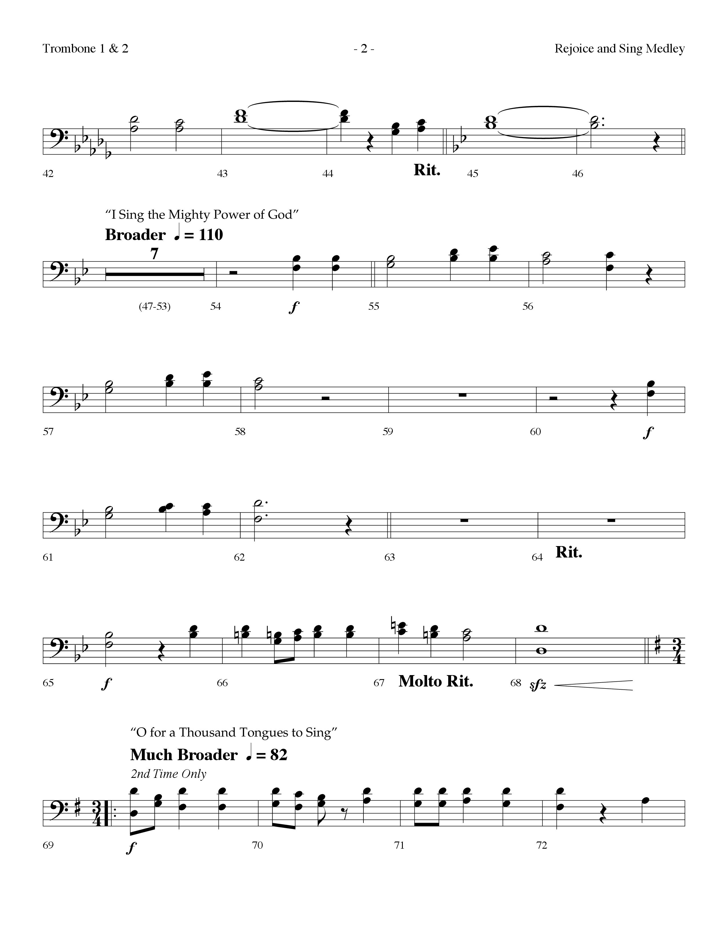 Rejoice And Sing Medley (Choral Anthem SATB) Trombone 1/2 (Lifeway Choral / Arr. Dennis Allen)