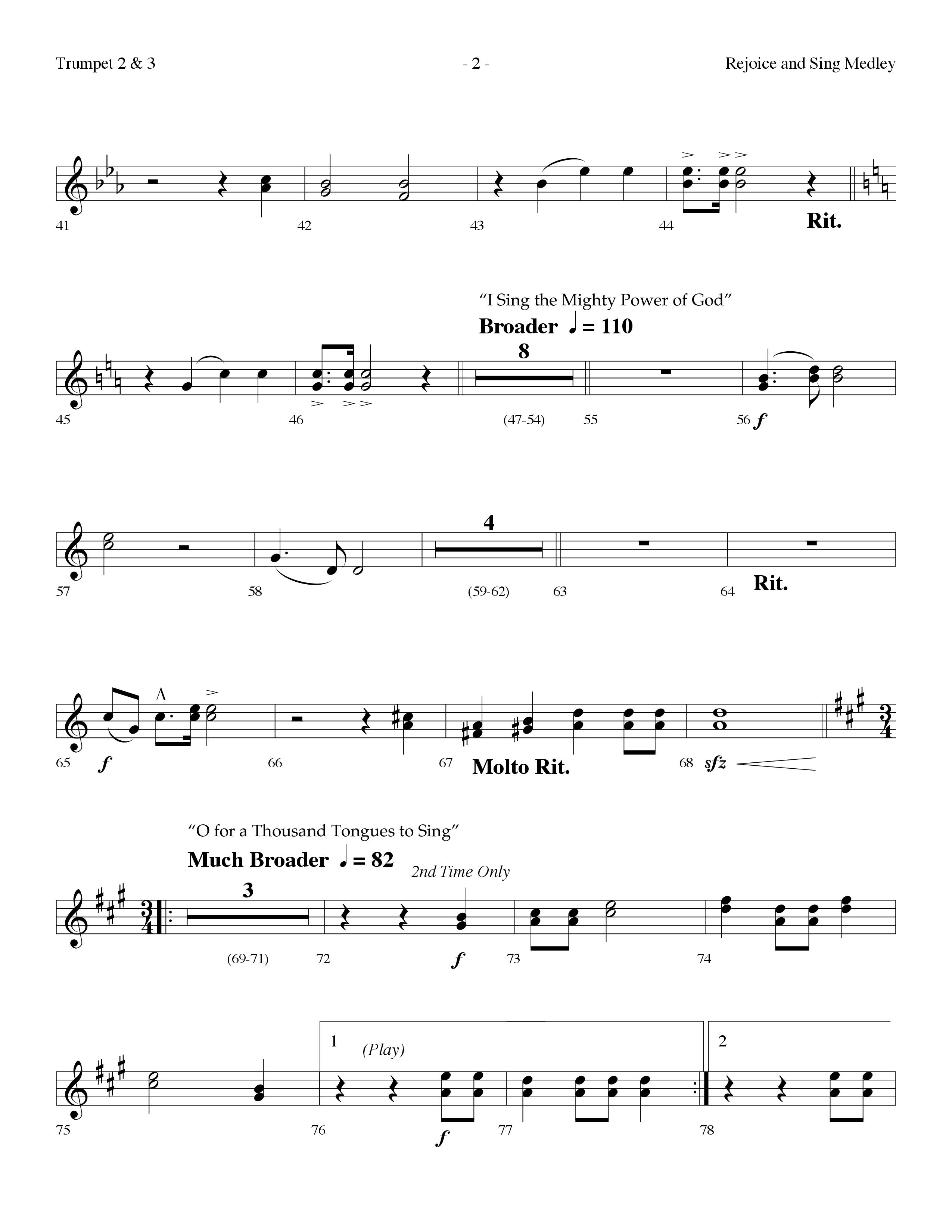 Rejoice And Sing Medley (Choral Anthem SATB) Trumpet 2/3 (Lifeway Choral / Arr. Dennis Allen)