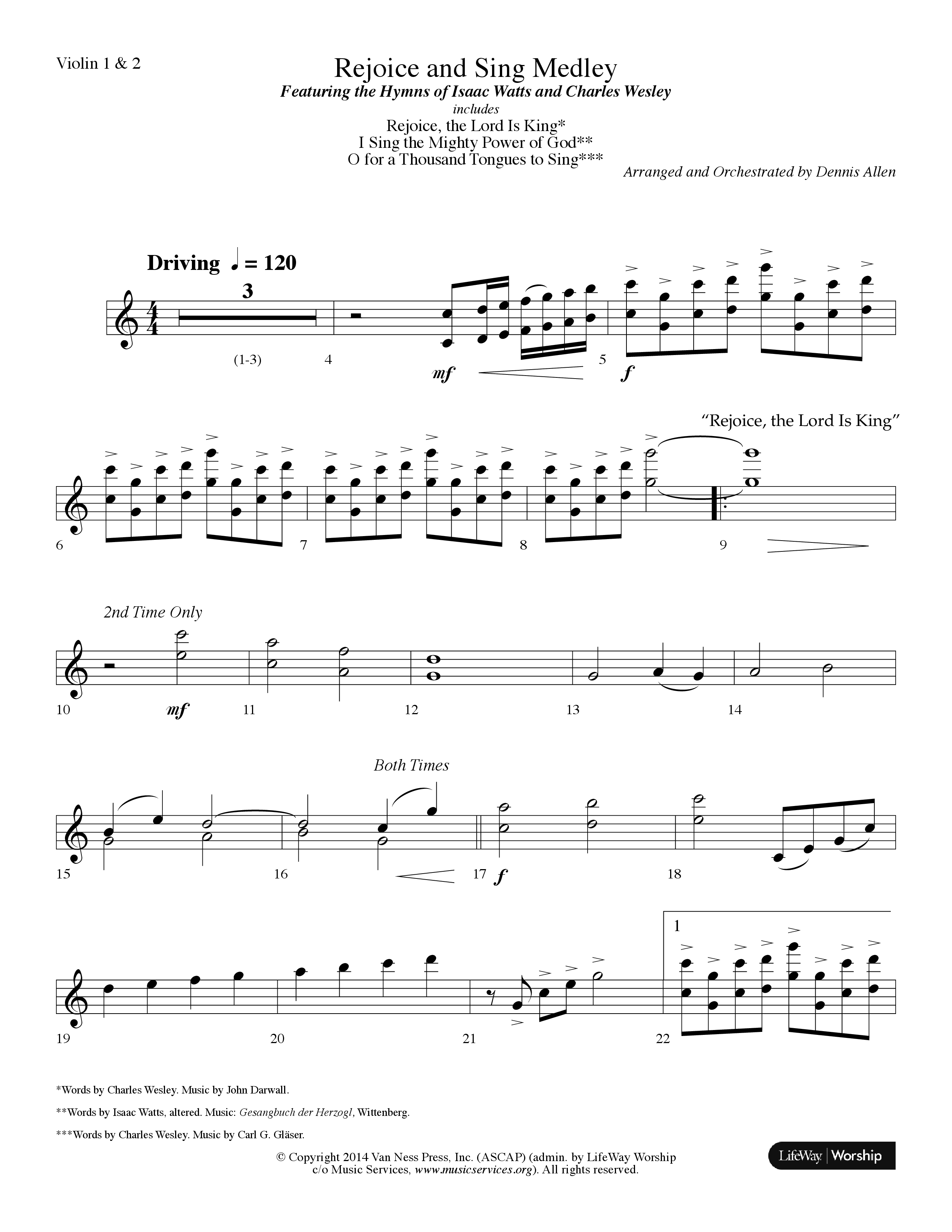 Rejoice And Sing Medley (Choral Anthem SATB) Violin 1/2 (Lifeway Choral / Arr. Dennis Allen)