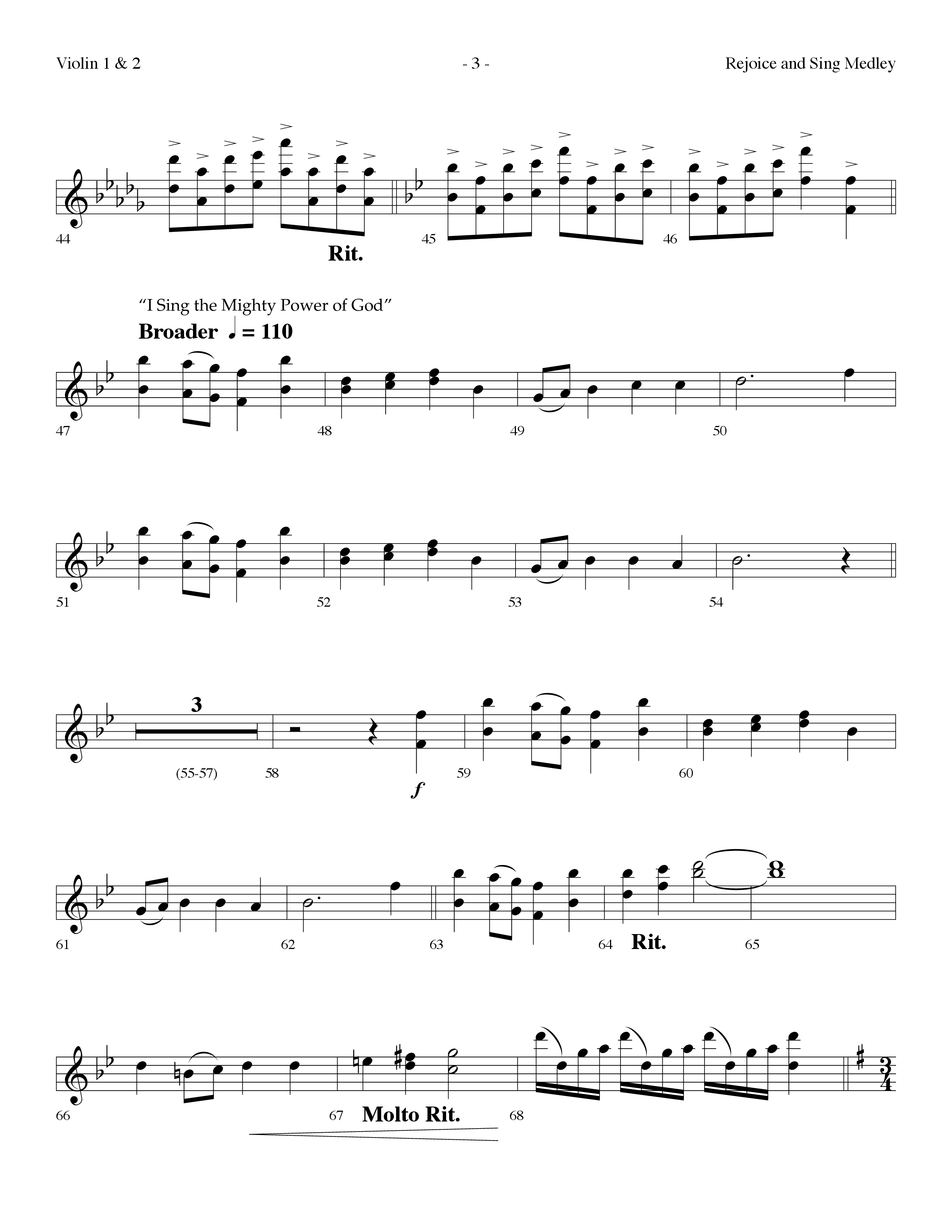 Rejoice And Sing Medley (Choral Anthem SATB) Violin 1/2 (Lifeway Choral / Arr. Dennis Allen)