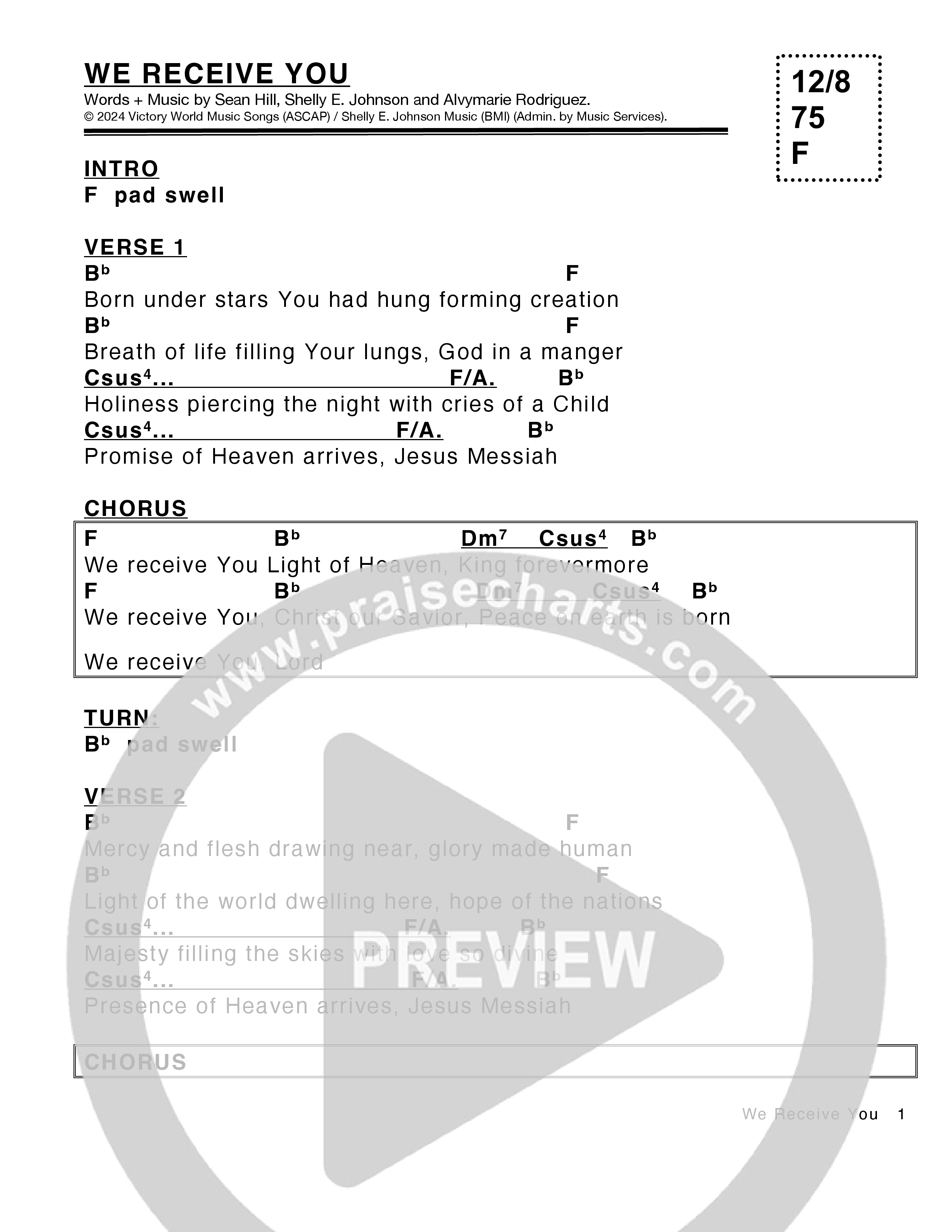 We Receive You Chord Chart (Victory House Worship)