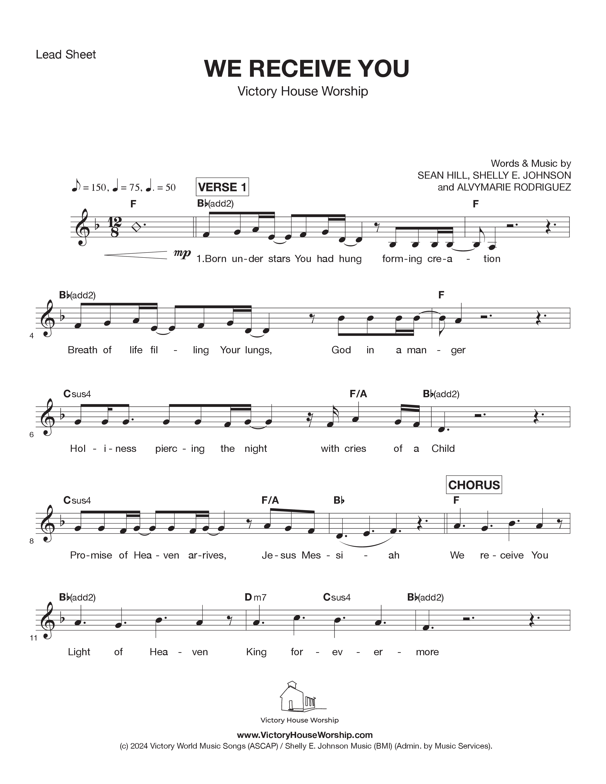 We Receive You Lead Sheet Melody (Victory House Worship)