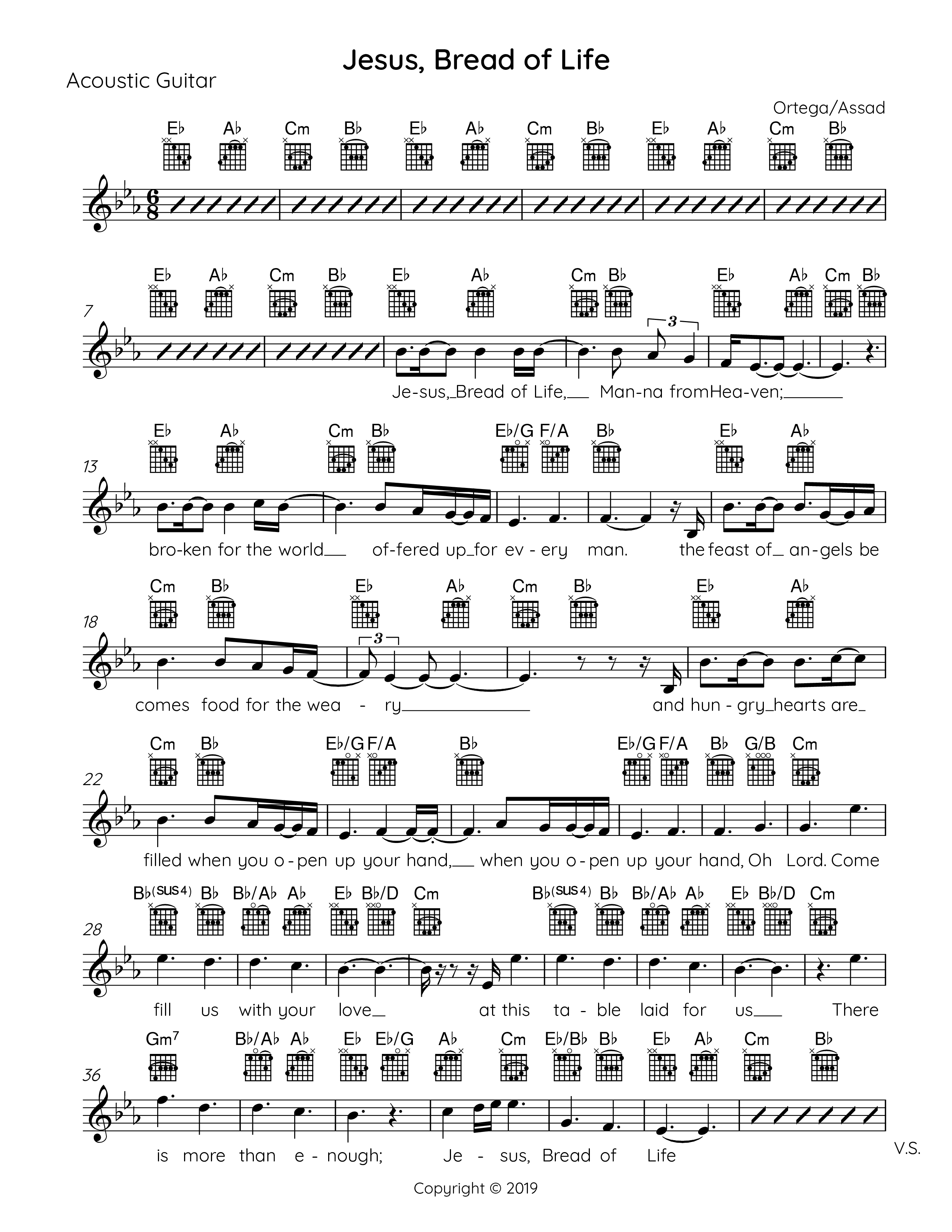 Jesus Bread Of Life Lead Sheet Melody (Fernando Ortega)