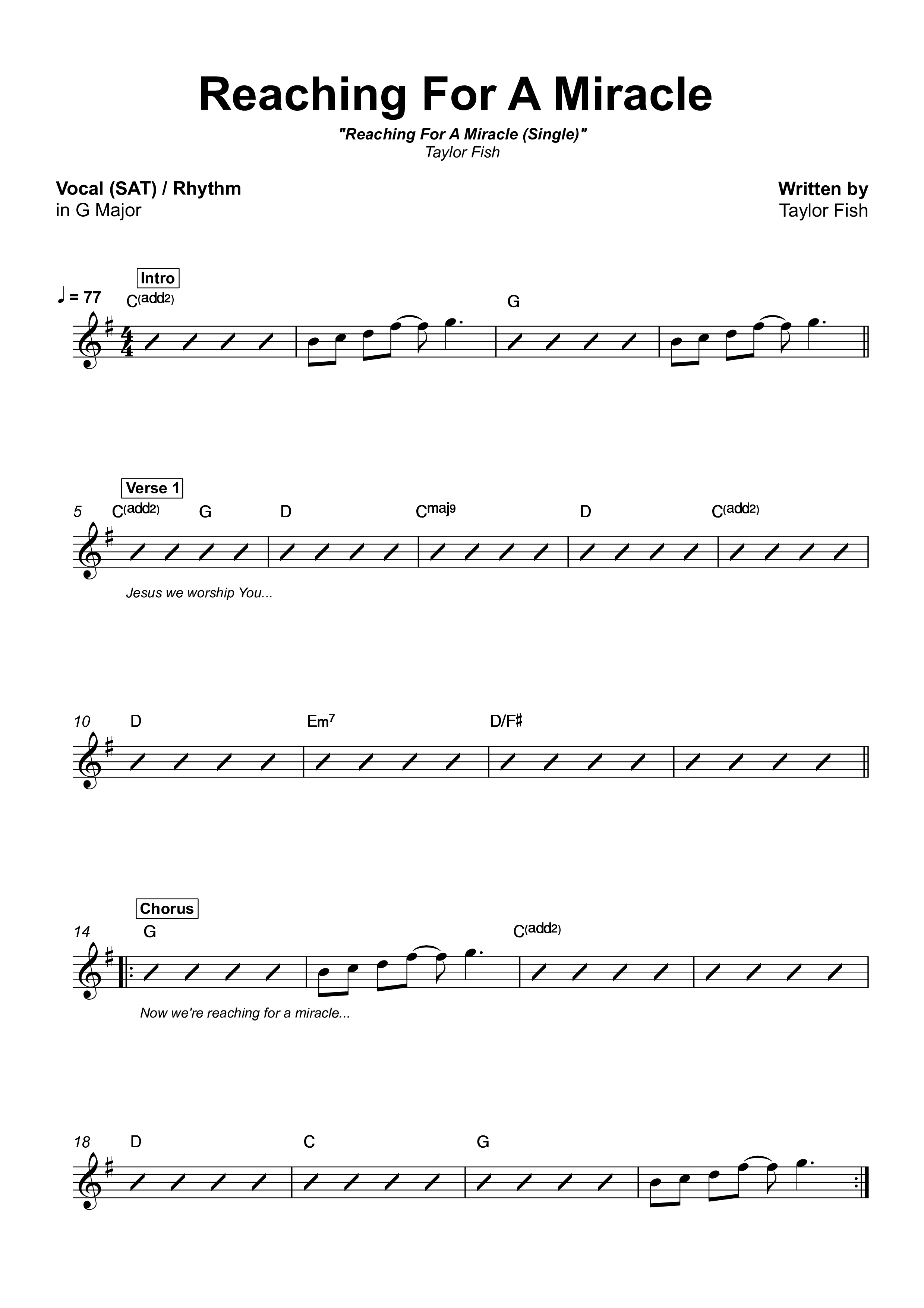 Reaching for a Miracle Lead Sheet (SAT) (Taylor Fish)