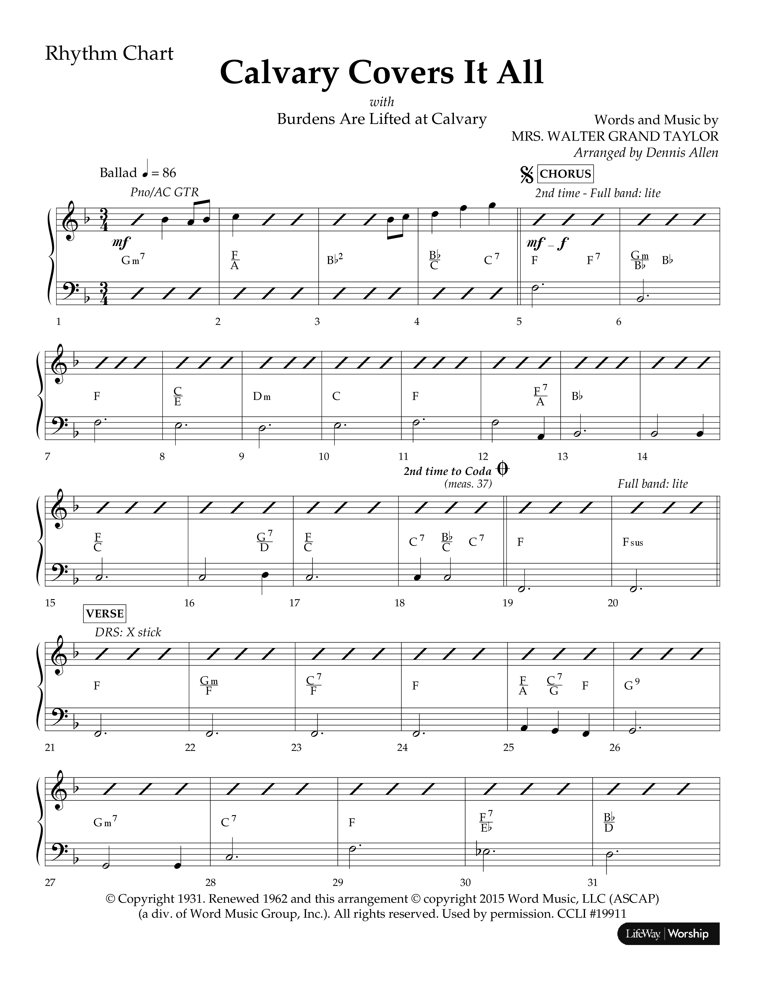 Calvary Covers It All (with Burdens Are Lifted At Calvary) (Choral Anthem SATB) Rhythm Chart (Lifeway Choral / Arr. Dennis Allen)
