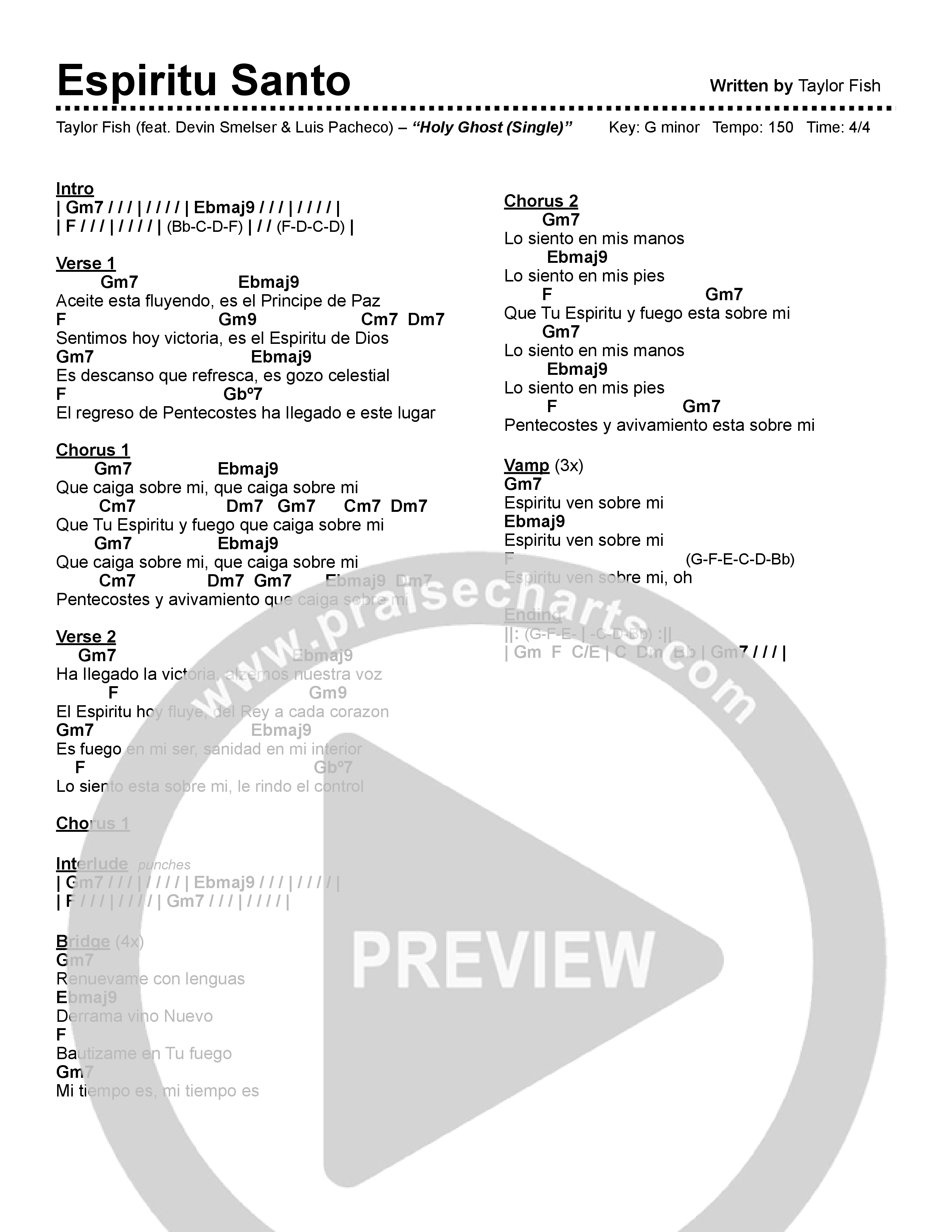 Espíritu Santo (Holy Ghost) Chord Chart (Taylor Fish)
