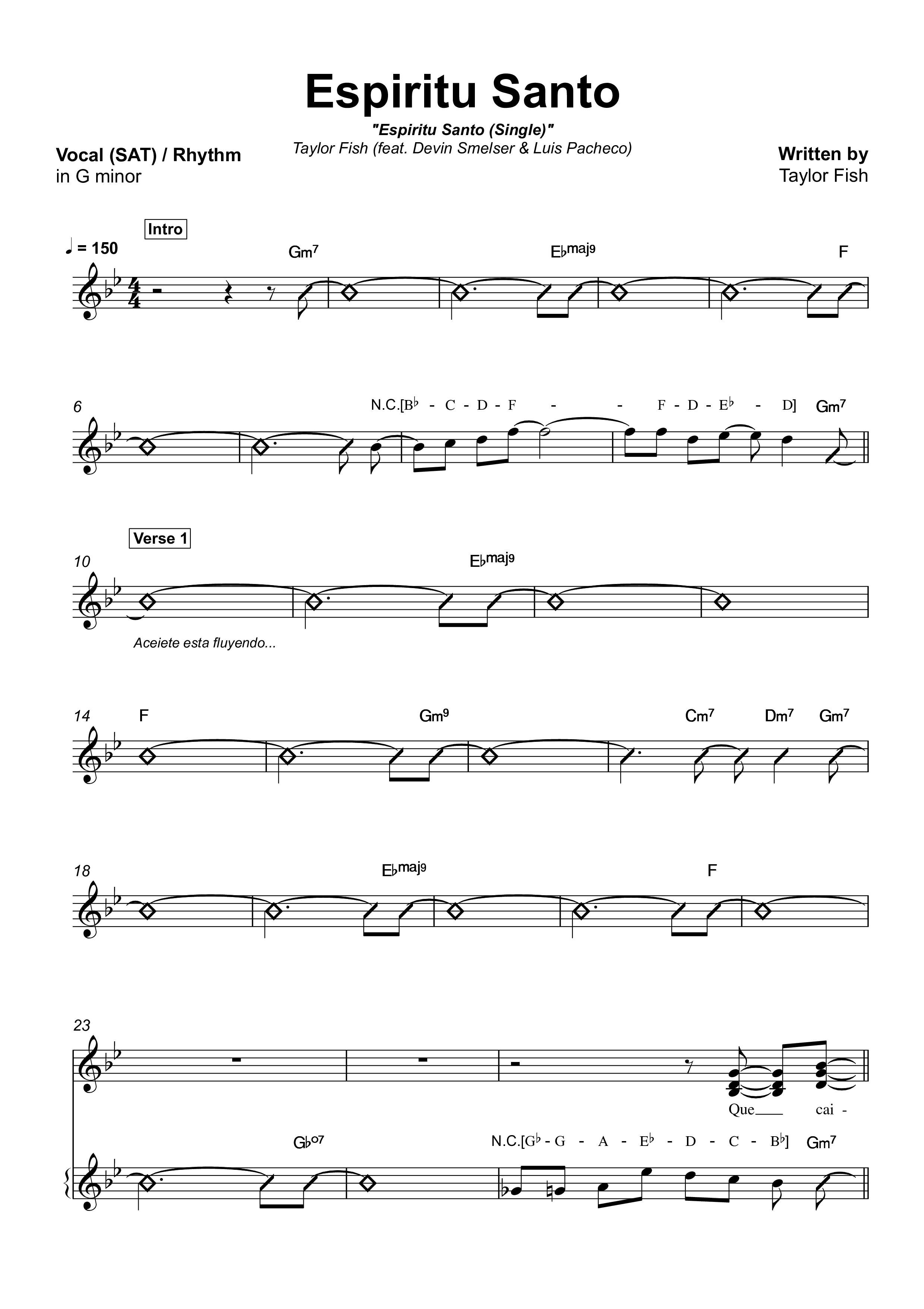 Espíritu Santo (Holy Ghost) Lead Sheet (SAT) (Taylor Fish)