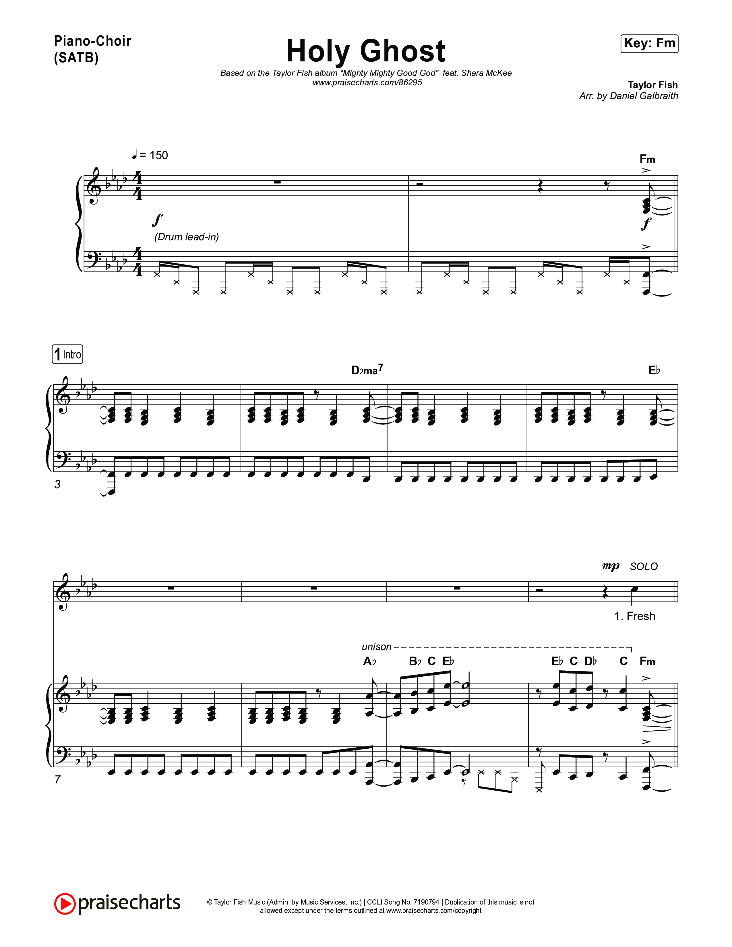 Holy Ghost Piano/Vocal Pack (Taylor Fish)