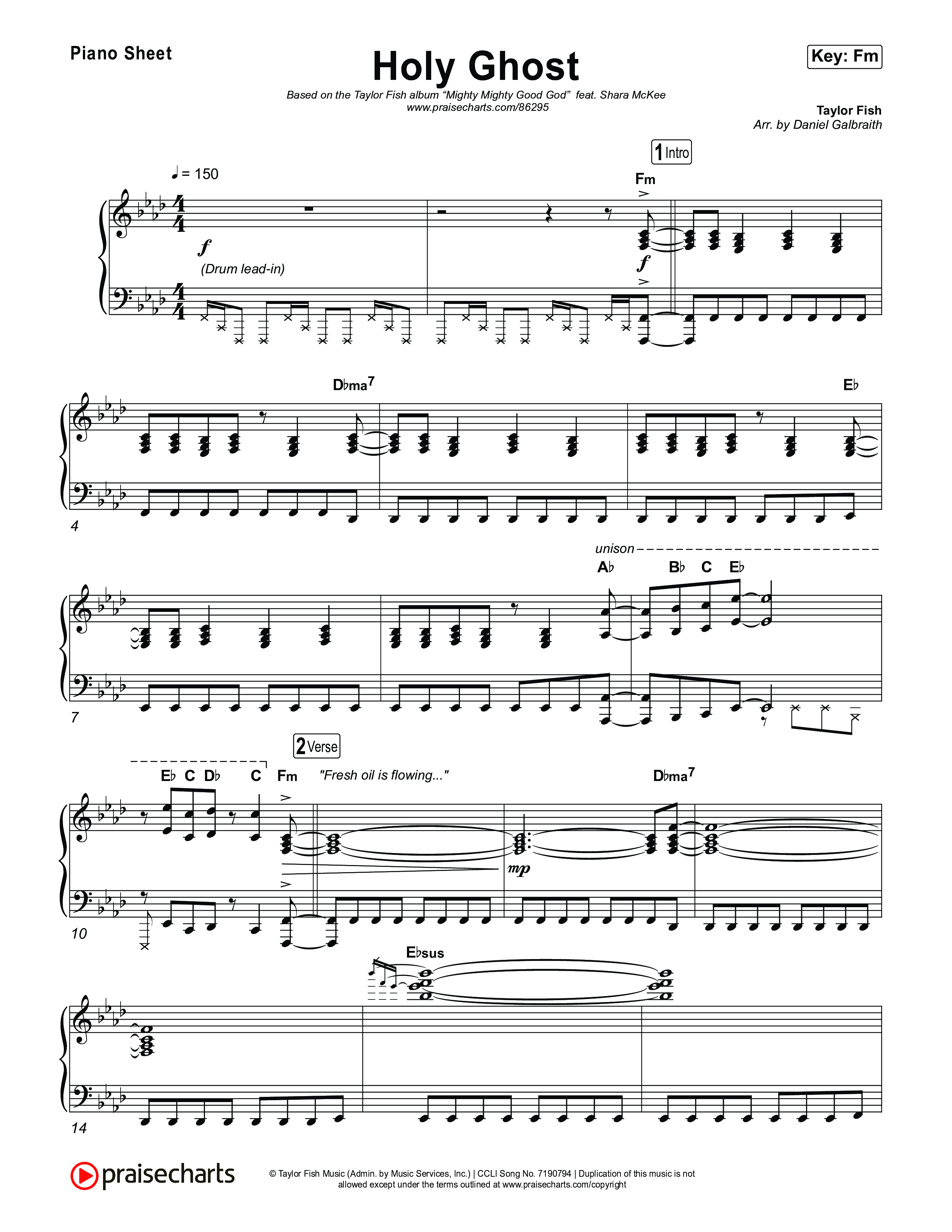 Holy Ghost Piano Sheet (Taylor Fish)