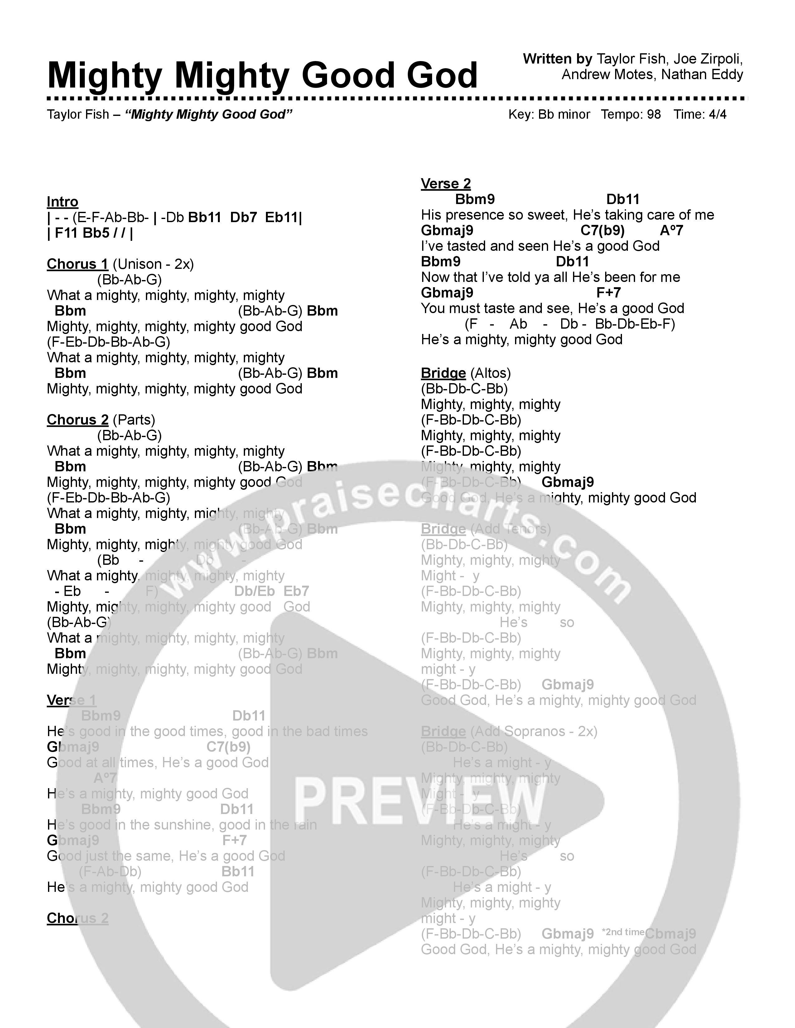 Mighty Mighty Good God Chord Chart (Taylor Fish)