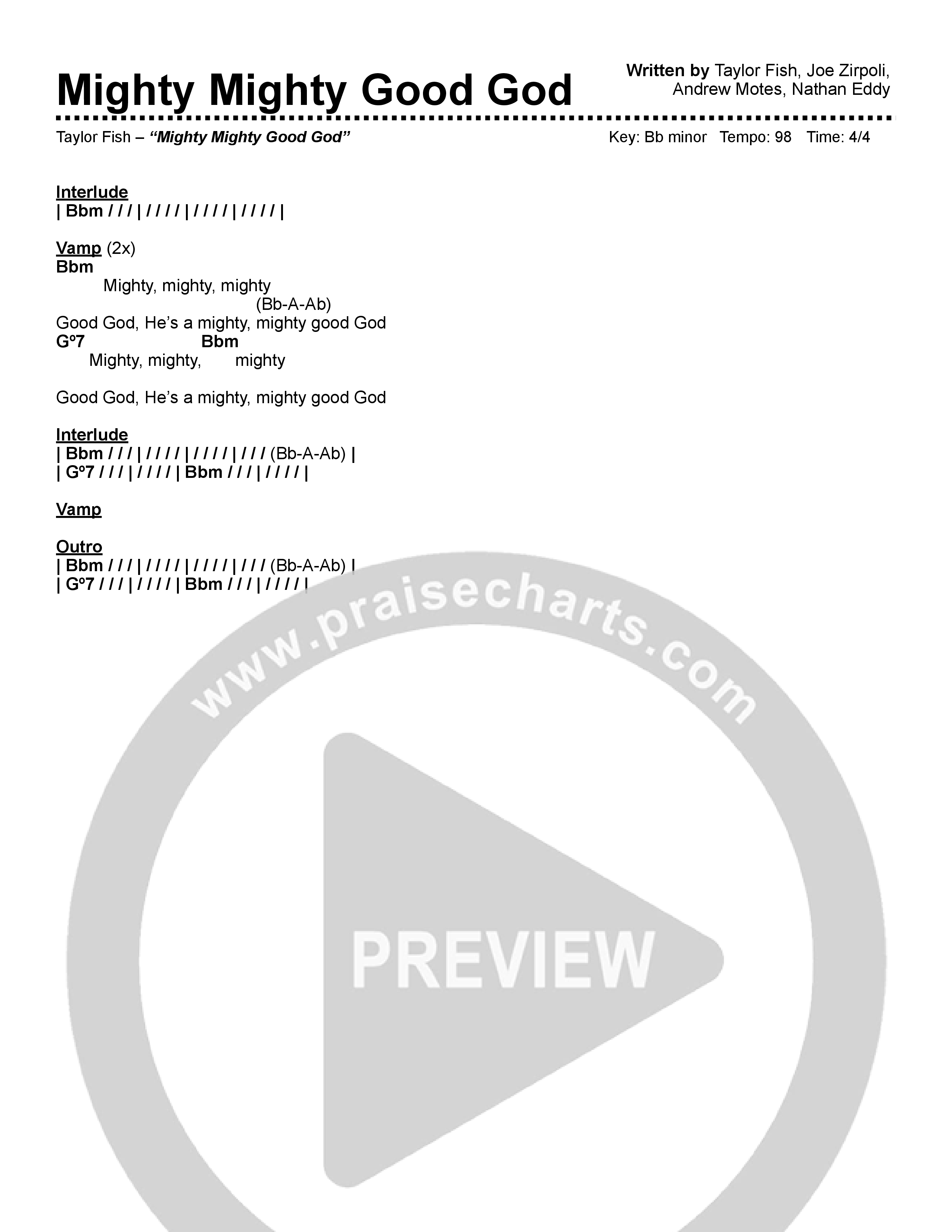 Mighty Mighty Good God Chord Chart (Taylor Fish)