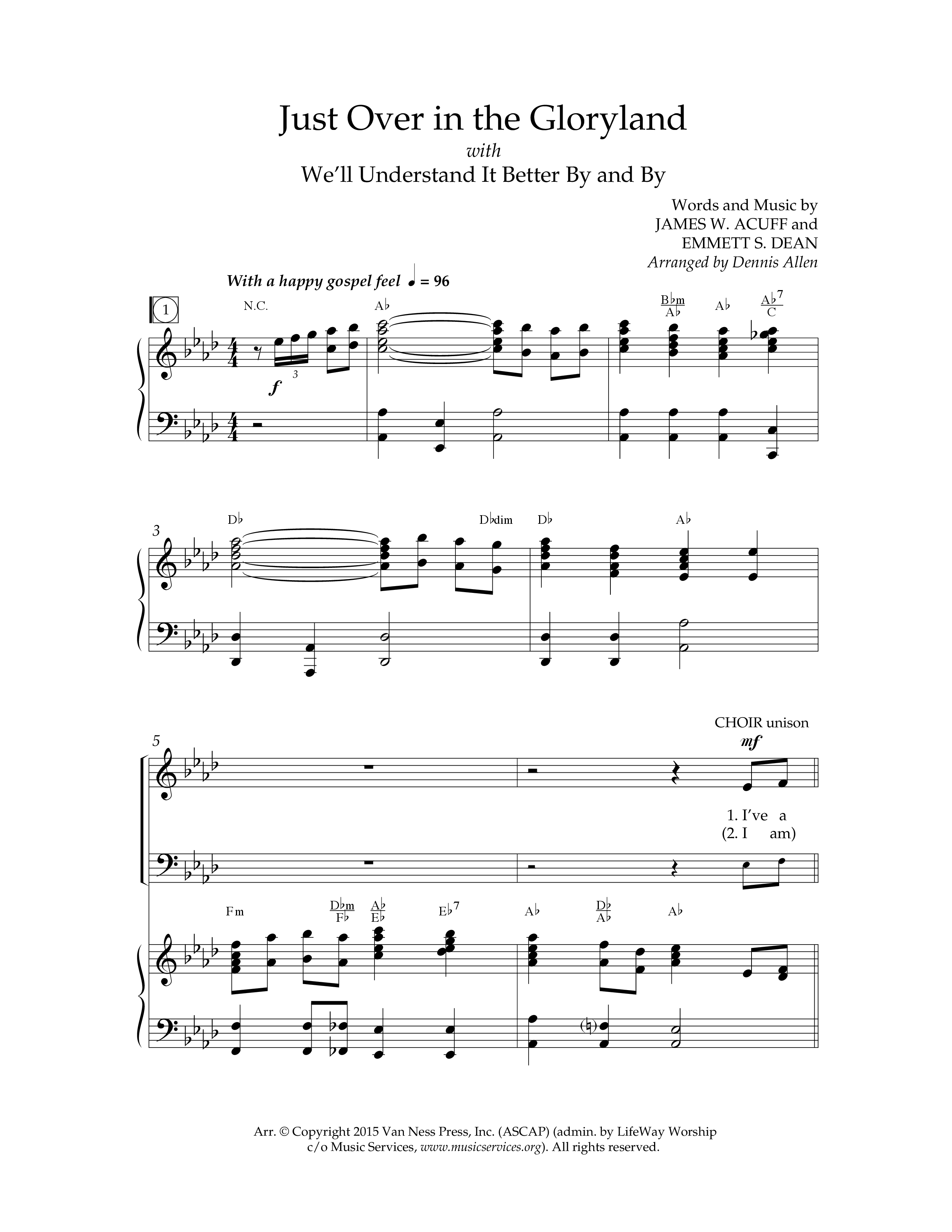 Just Over In The Gloryland (with We'll Understand It Better By And By) (Choral Anthem SATB) Anthem (SATB/Piano) (Lifeway Choral / Arr. Dennis Allen)