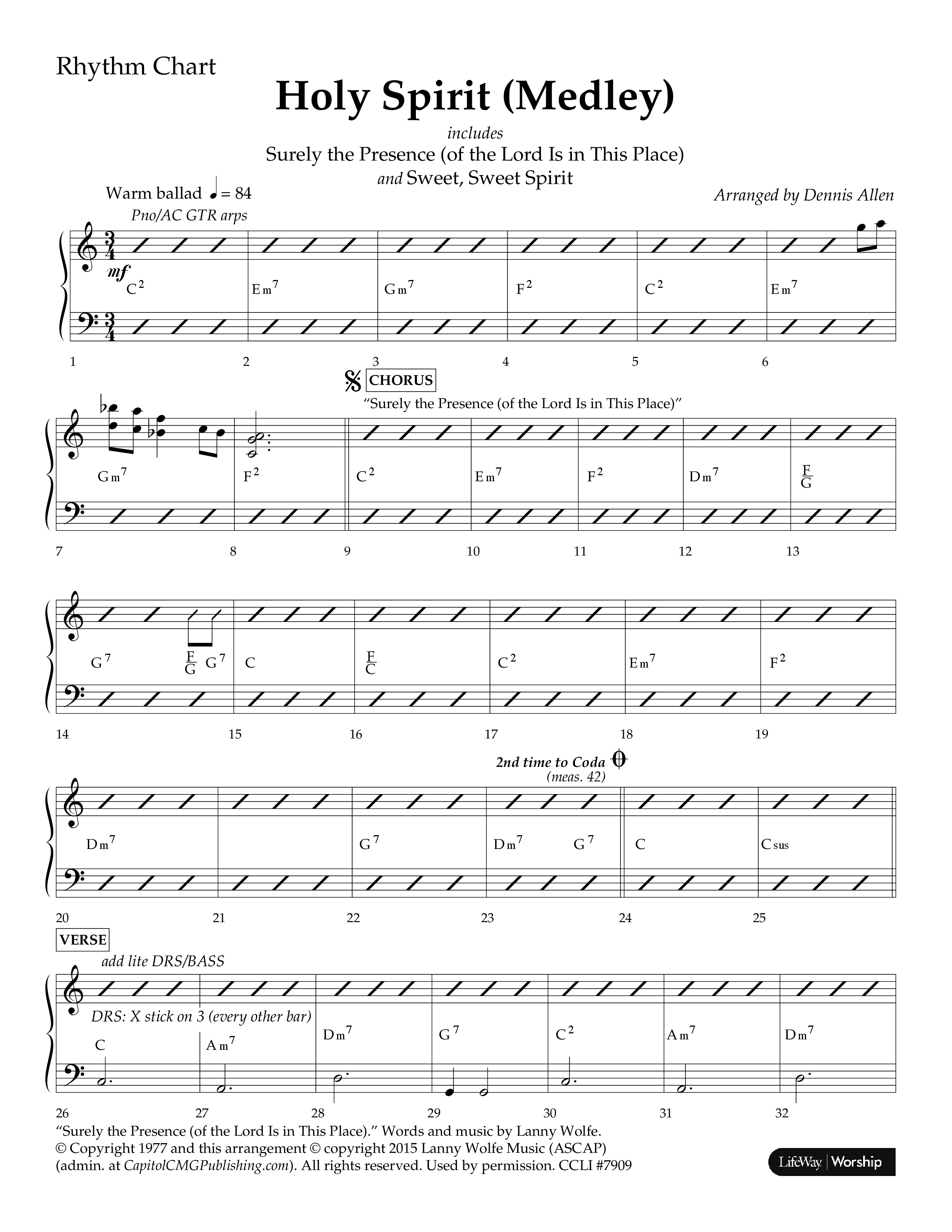 Holy Spirit Medley (with Surely The Presence Of The Lord, Sweet Sweet Spirit) (Choral Anthem SATB) Rhythm Chart (Lifeway Choral / Arr. Dennis Allen)