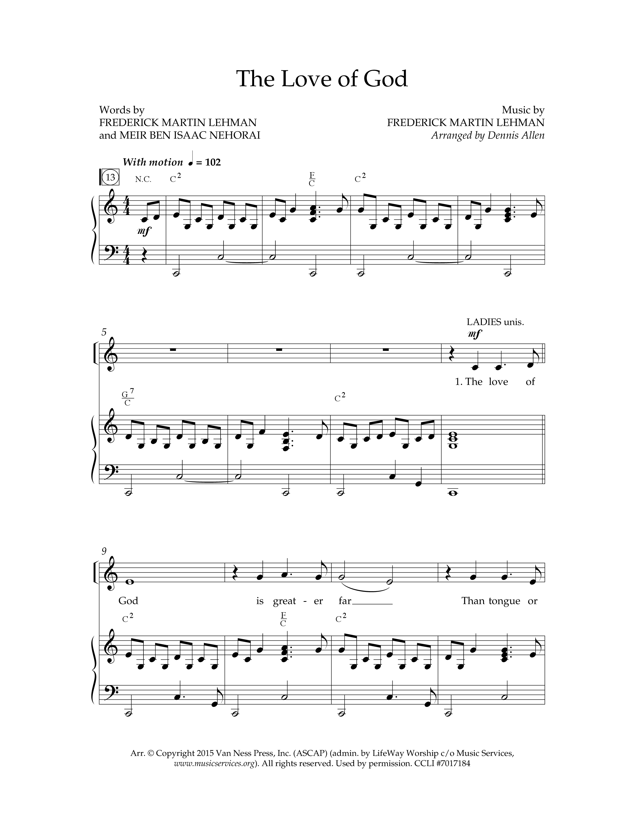 The Love Of God (Choral Anthem SATB) Anthem (SATB/Piano) (Lifeway Choral / Arr. Dennis Allen)