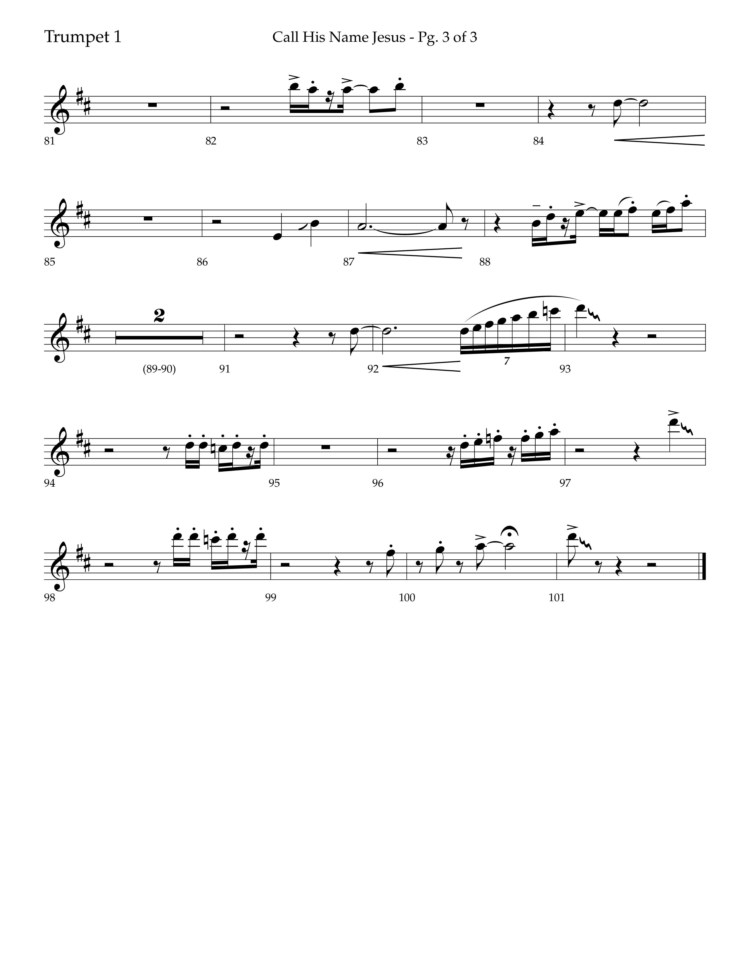 Call His Name Jesus (Choral Anthem SATB) Trumpet 1 (Lifeway Choral / Arr. Bradley Knight)