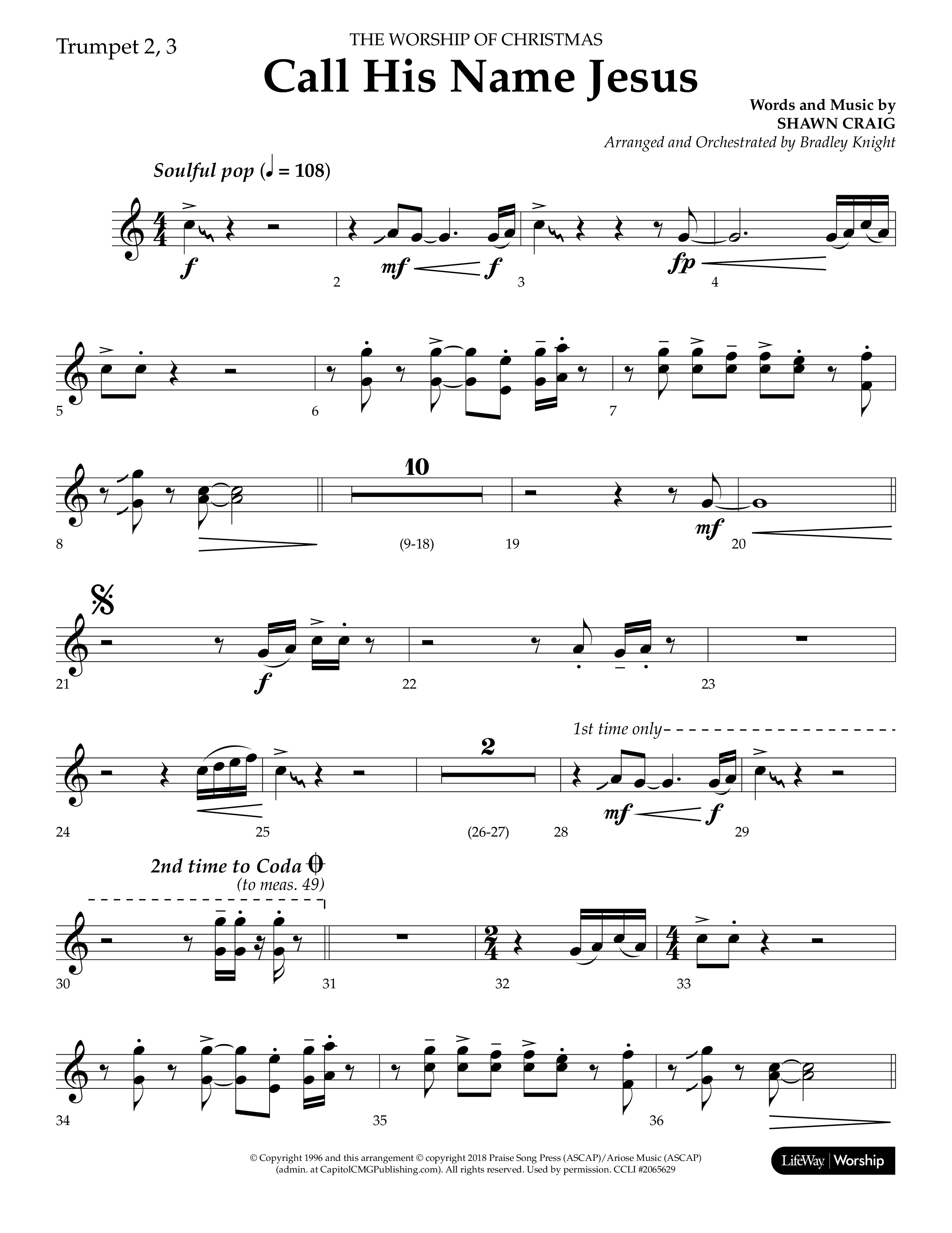 Call His Name Jesus (Choral Anthem SATB) Trumpet 2/3 (Lifeway Choral / Arr. Bradley Knight)