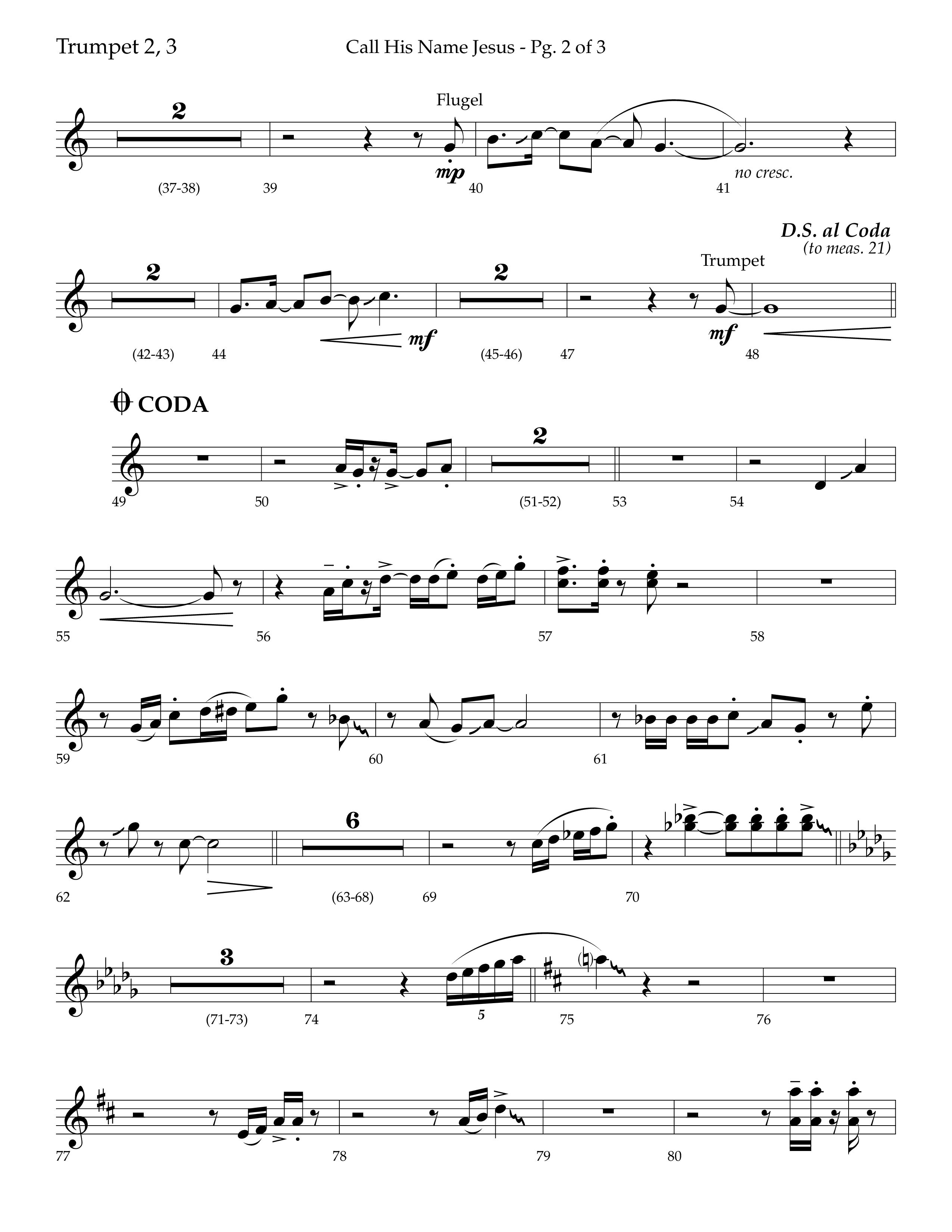 Call His Name Jesus (Choral Anthem SATB) Trumpet 2/3 (Lifeway Choral / Arr. Bradley Knight)