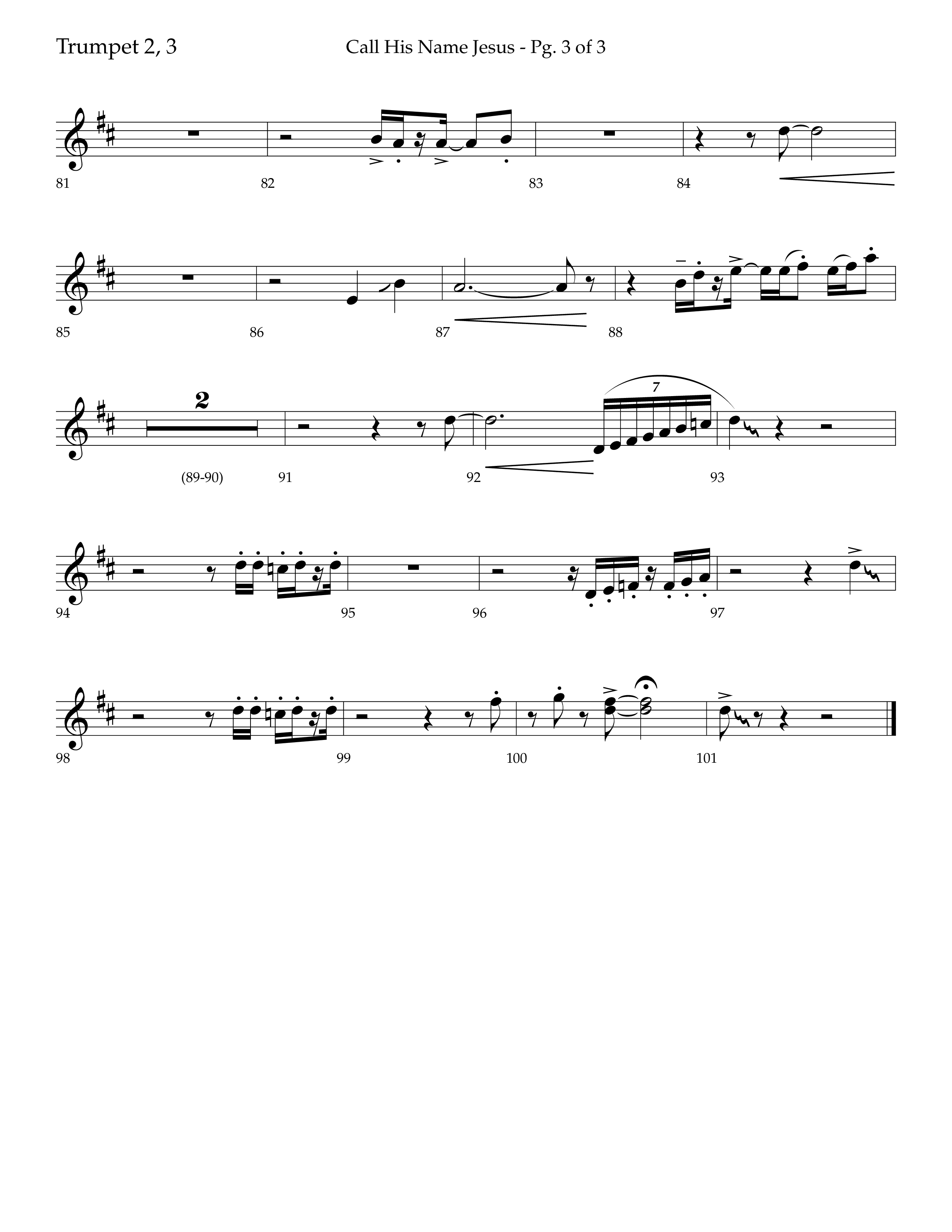 Call His Name Jesus (Choral Anthem SATB) Trumpet 2/3 (Lifeway Choral / Arr. Bradley Knight)