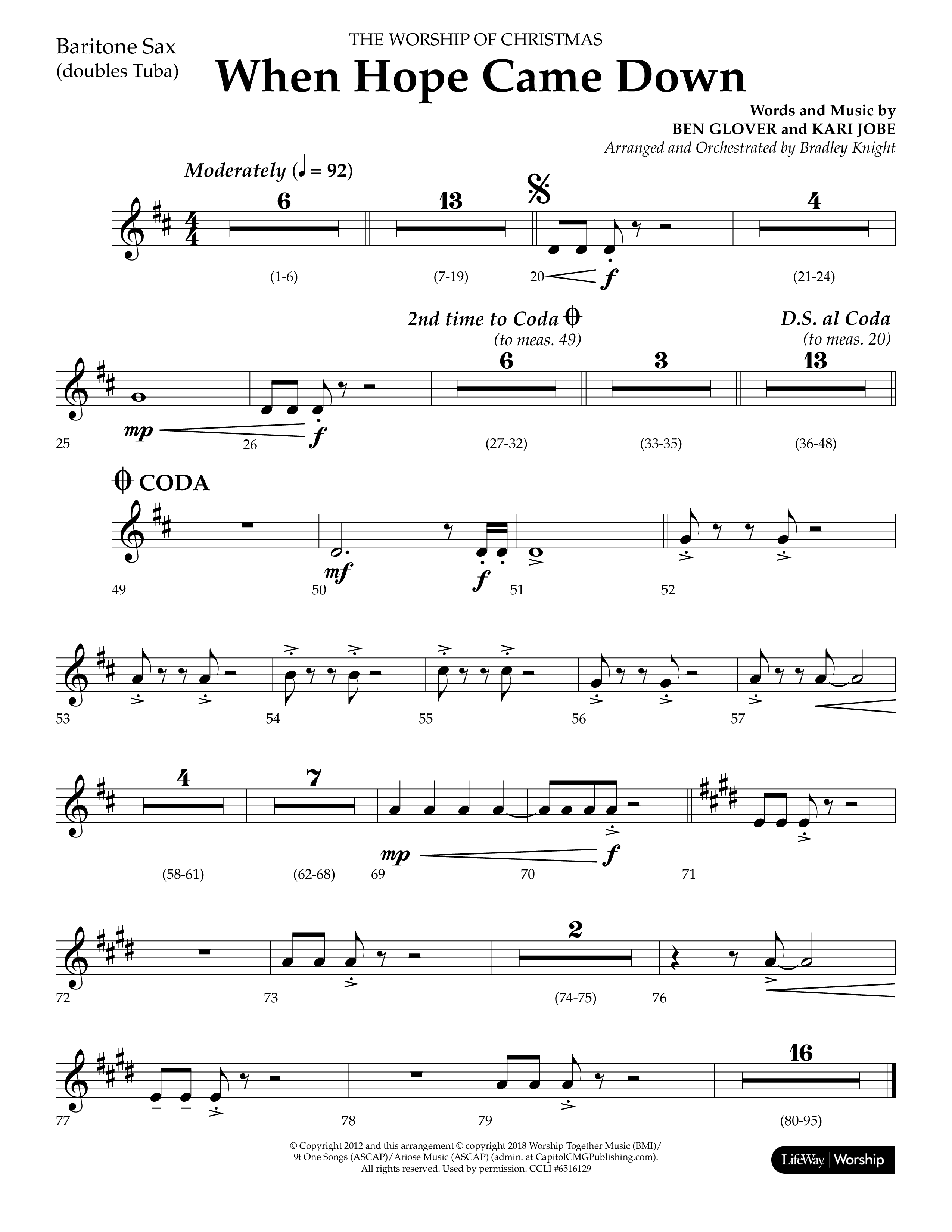When Hope Came Down (Choral Anthem SATB) Bari Sax (Lifeway Choral / Arr. Bradley Knight)