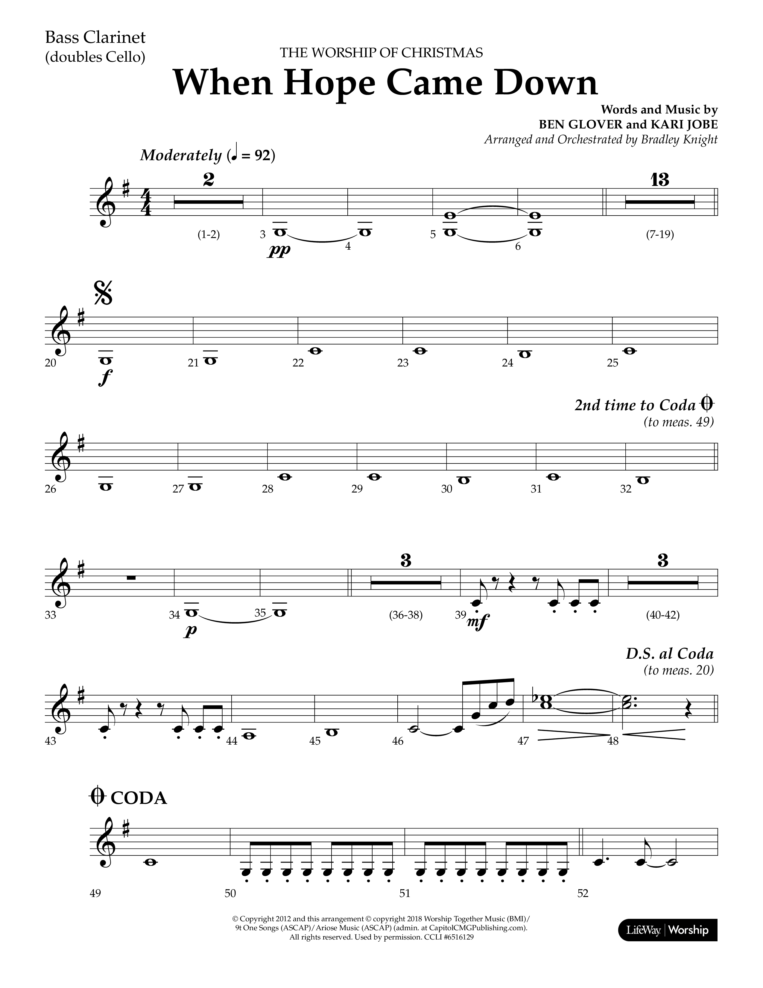 When Hope Came Down (Choral Anthem SATB) Bass Clarinet (Lifeway Choral / Arr. Bradley Knight)