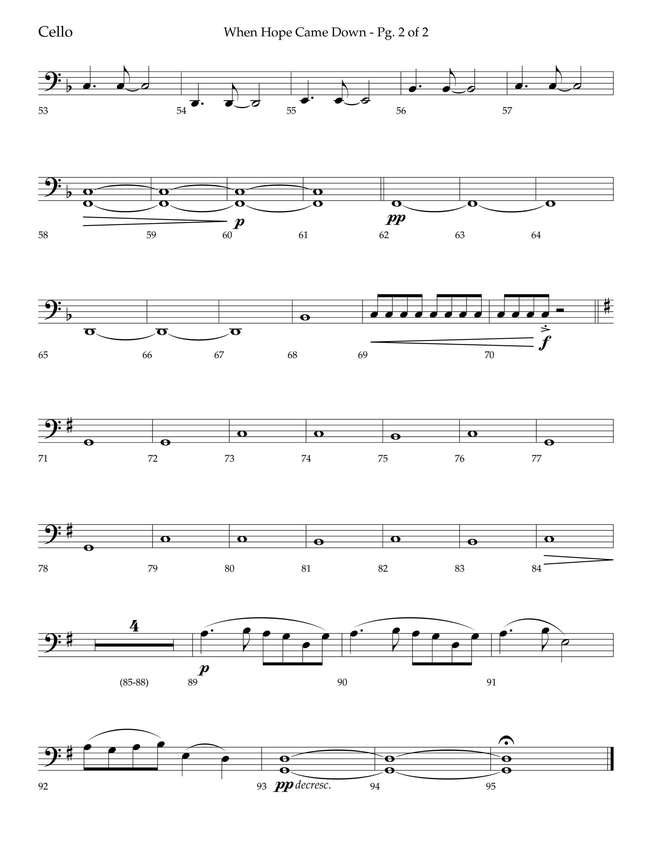 When Hope Came Down (Choral Anthem SATB) Cello (Lifeway Choral / Arr. Bradley Knight)