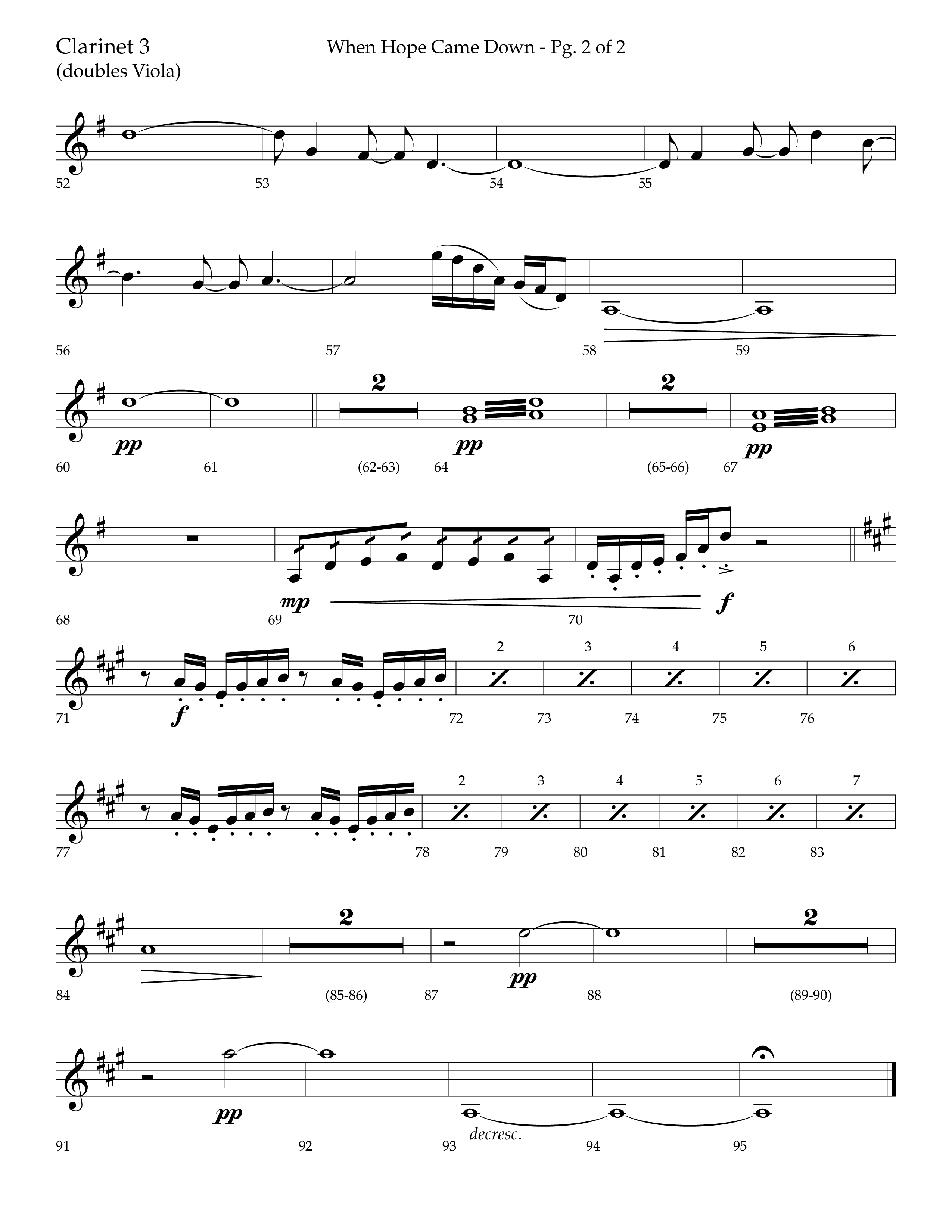 When Hope Came Down (Choral Anthem SATB) Clarinet 3 (Lifeway Choral / Arr. Bradley Knight)